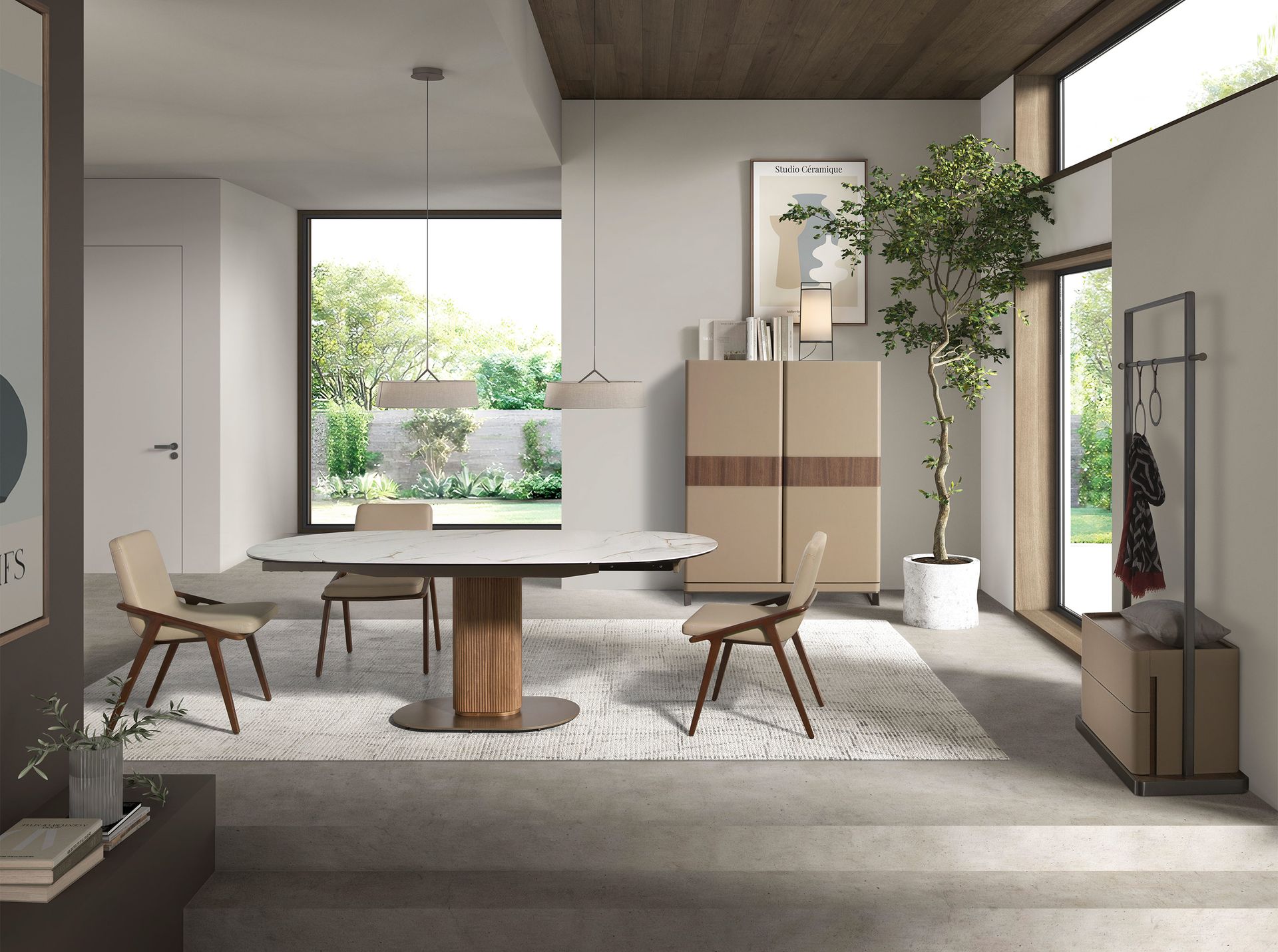 Perchero polipiel visón, nogal y acero inoxidable - Imagen 5