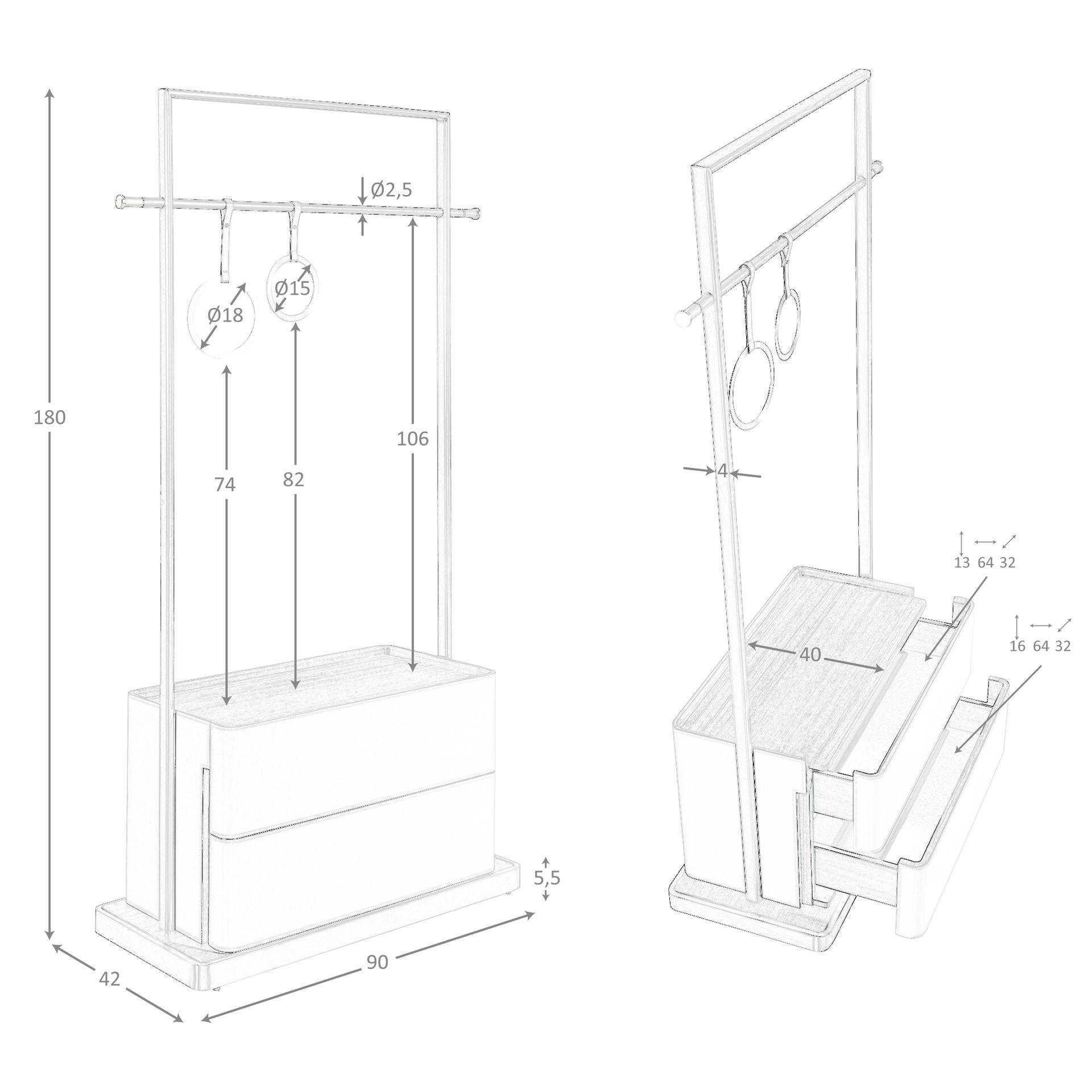 Perchero polipiel visón, nogal y acero inoxidable - Imagen 9