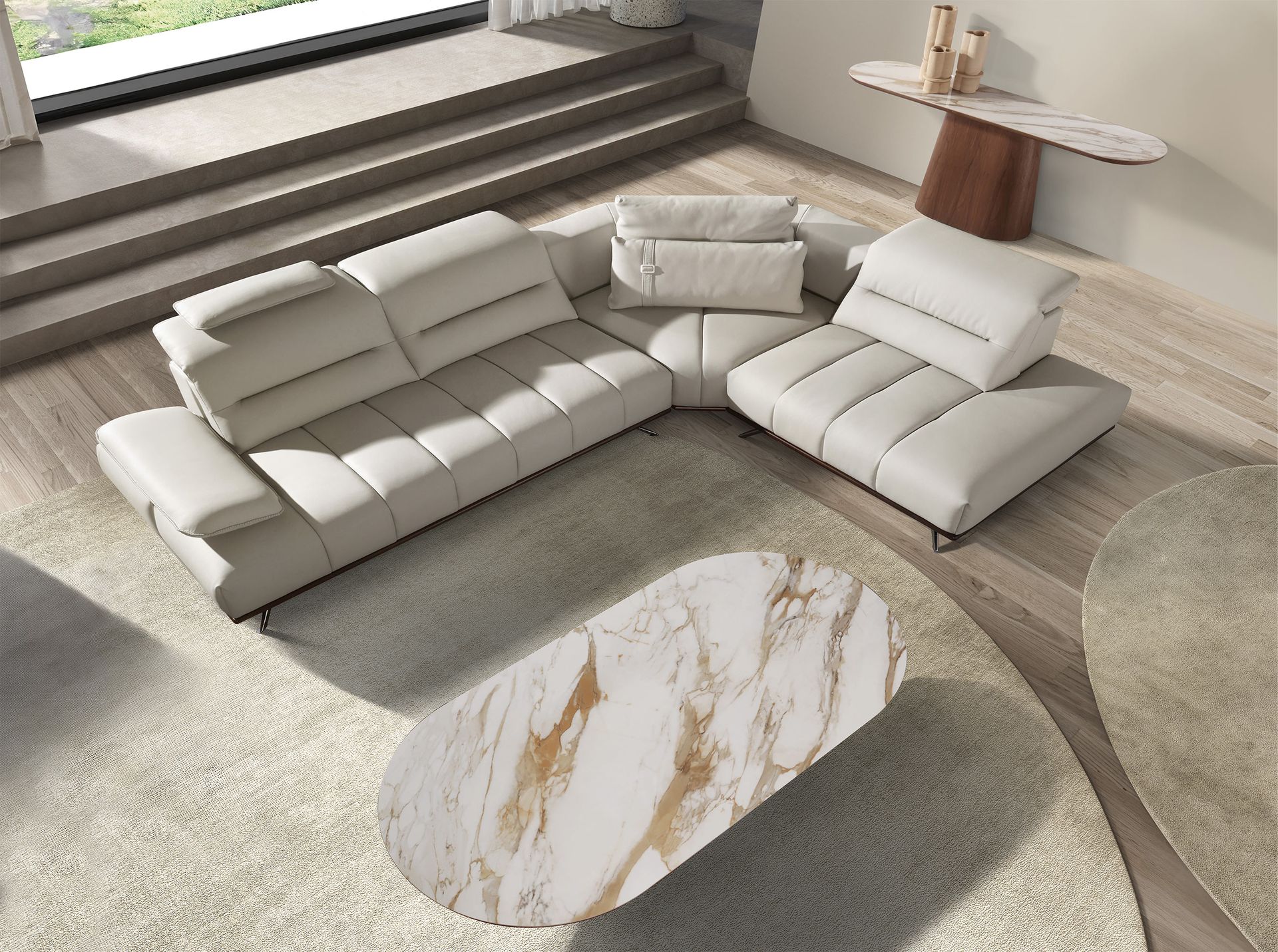 Consola ovalada medio punto mármol porcelánico y nogal - Imagen 4