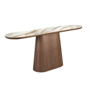 Consola ovalada medio punto mármol porcelánico y nogal Angel Cerdá
