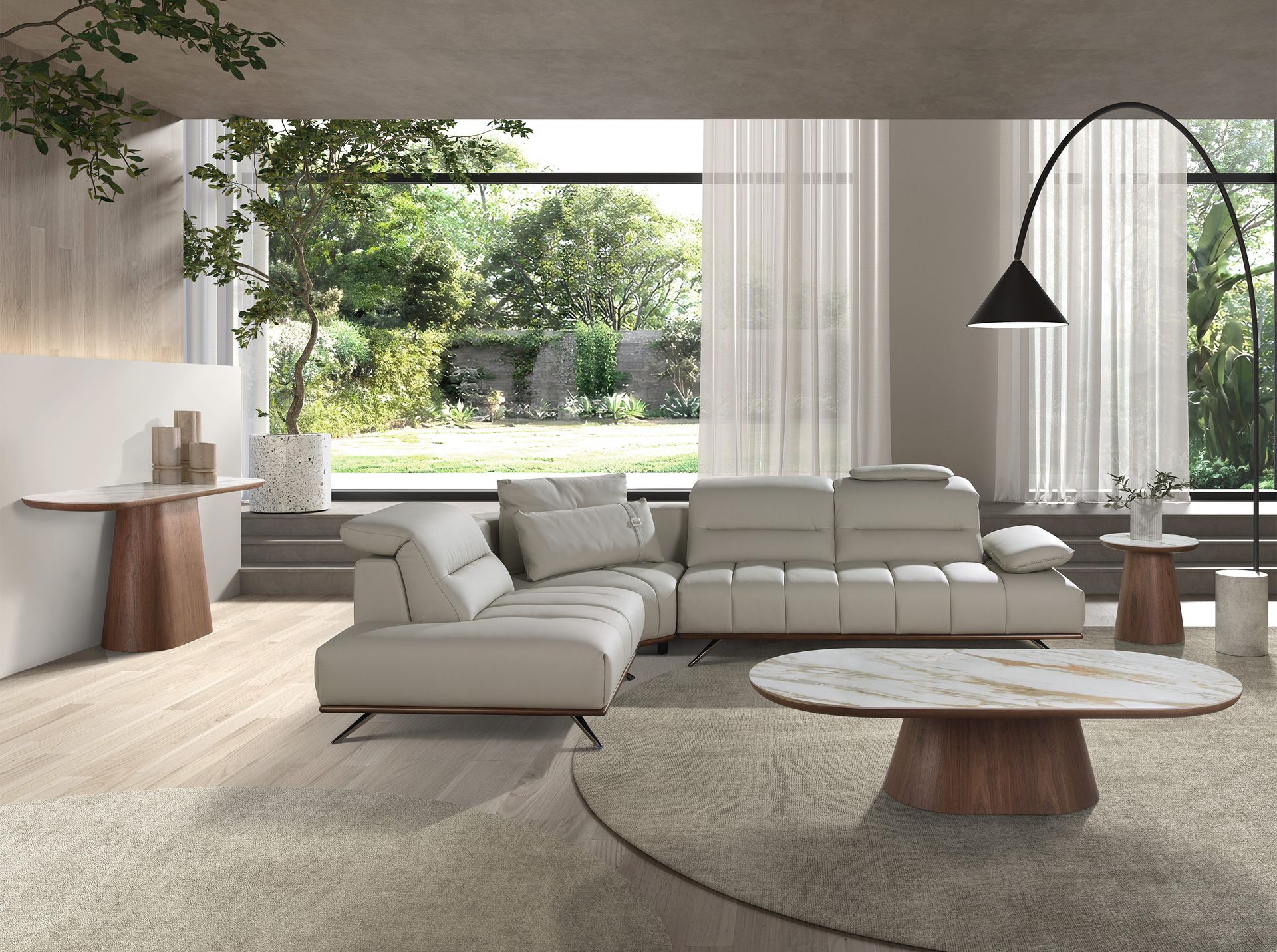 Consola ovalada medio punto mármol porcelánico y nogal - Imagen 6