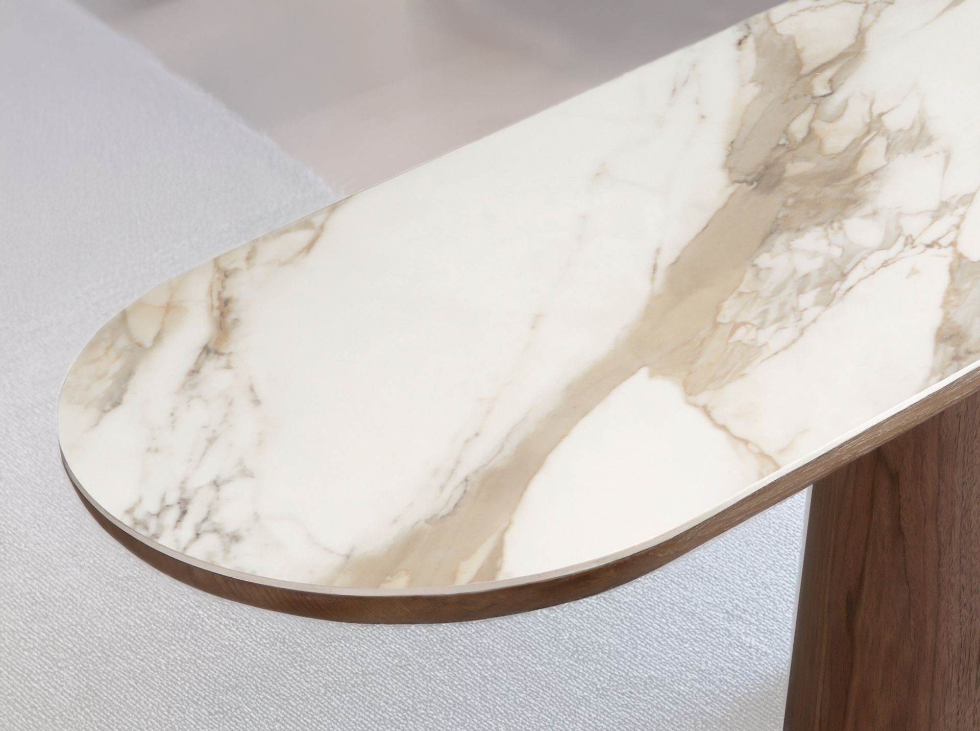 Consola ovalada medio punto mármol porcelánico y nogal - Imagen 7