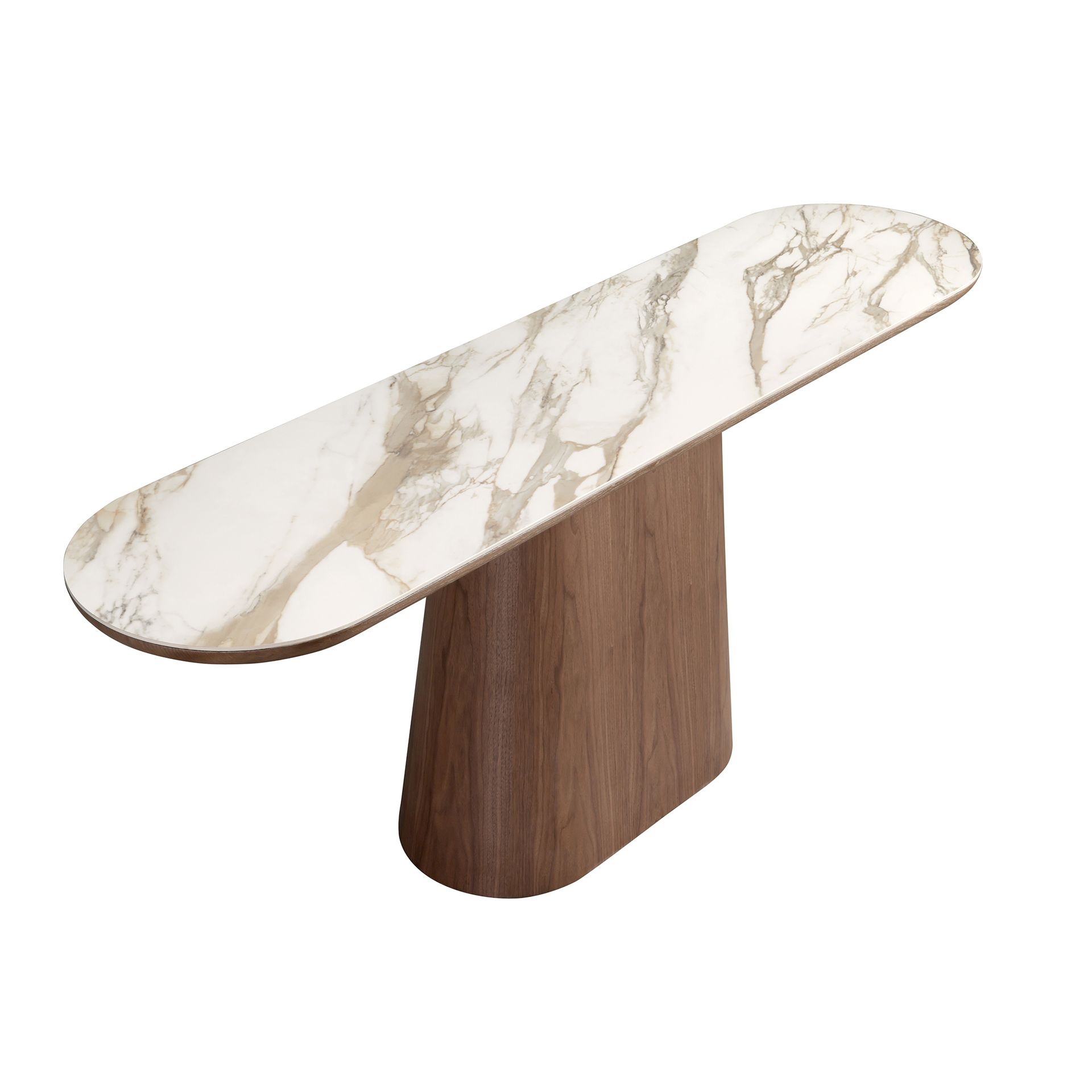 Consola ovalada medio punto mármol porcelánico y nogal - Imagen 8