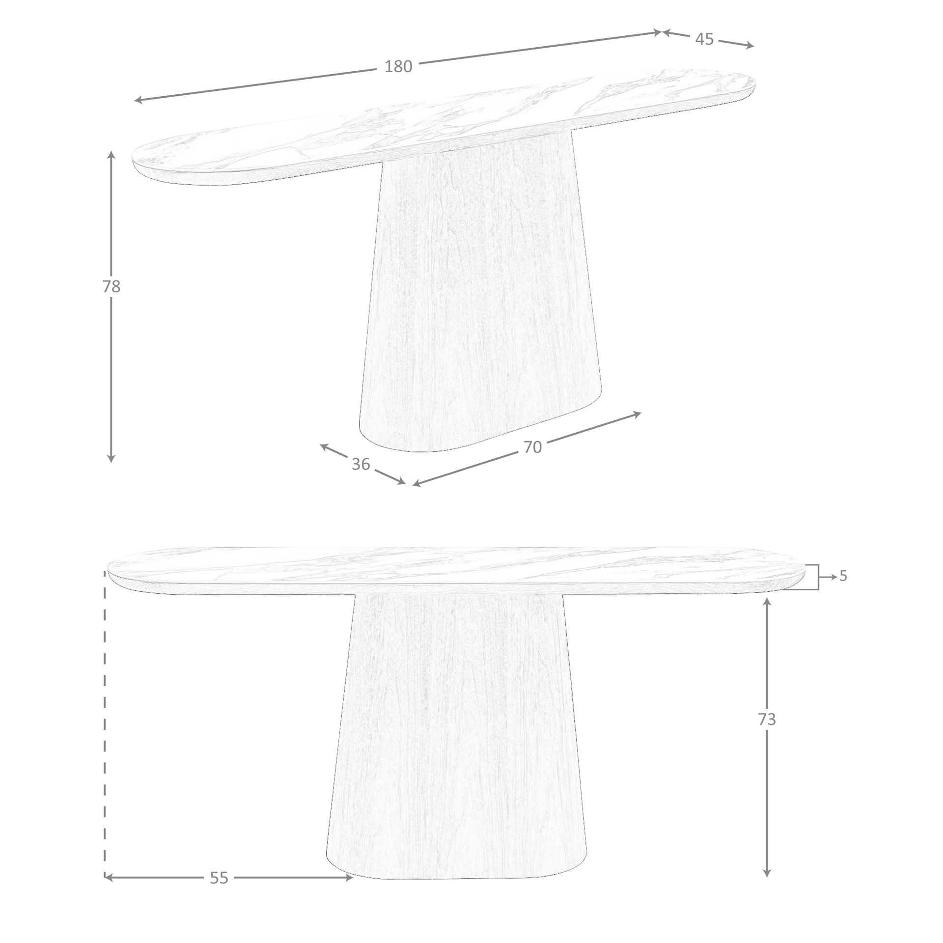 Consola ovalada medio punto mármol porcelánico y nogal - Imagen 9
