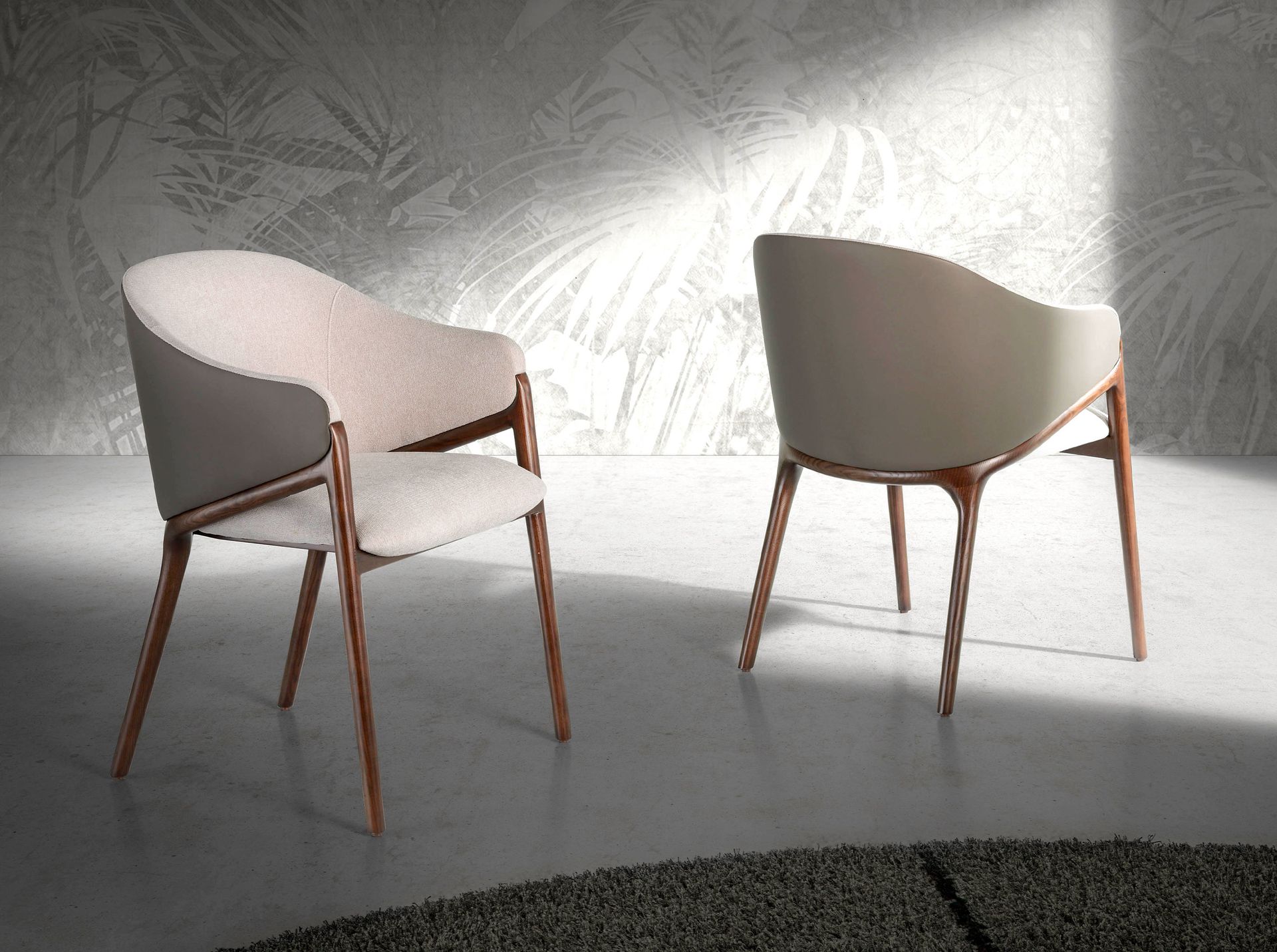 Silla tela beige y polipiel visón oscuro - Imagen 3