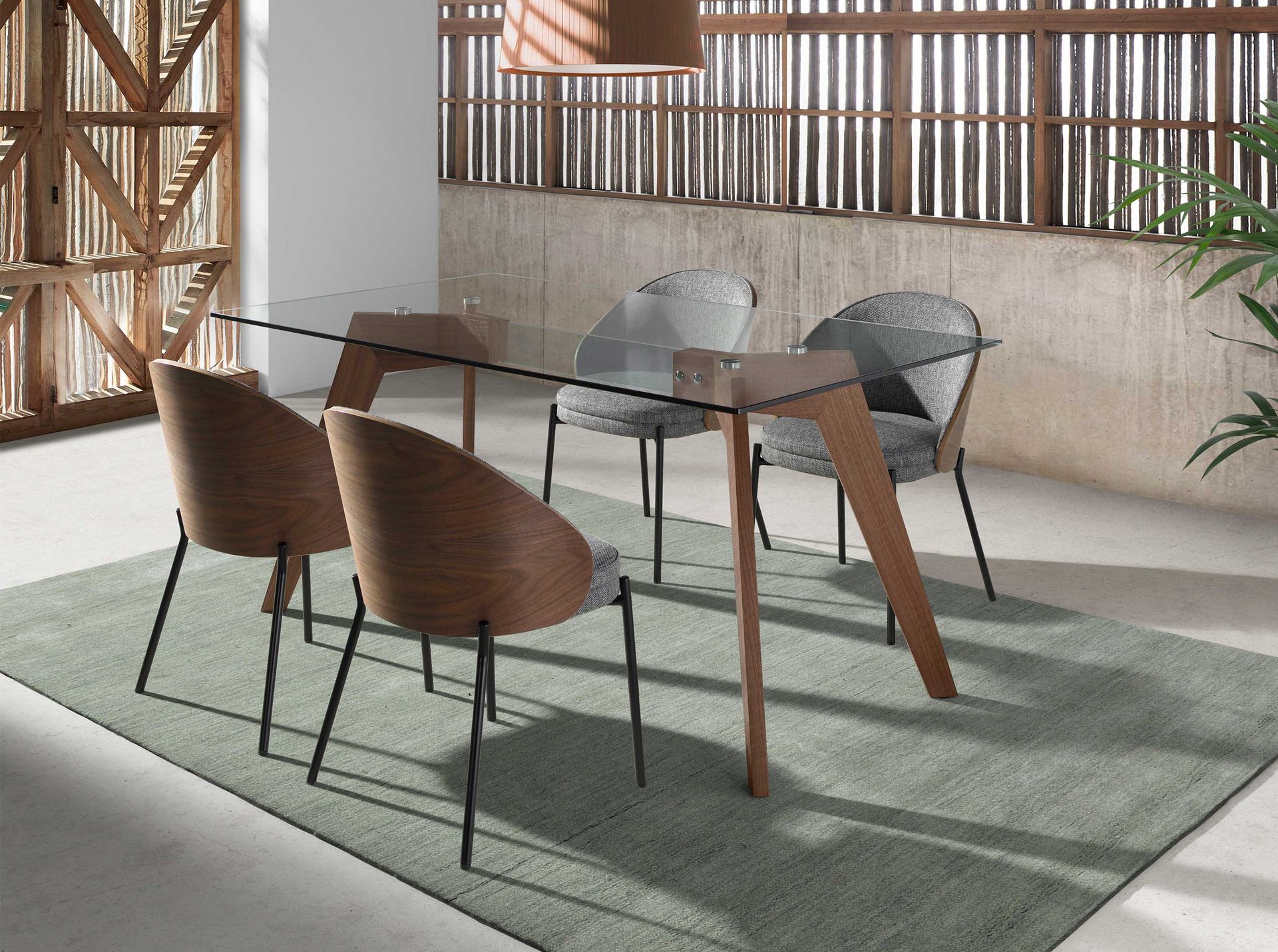 Silla tela gris y nogal - Imagen 6