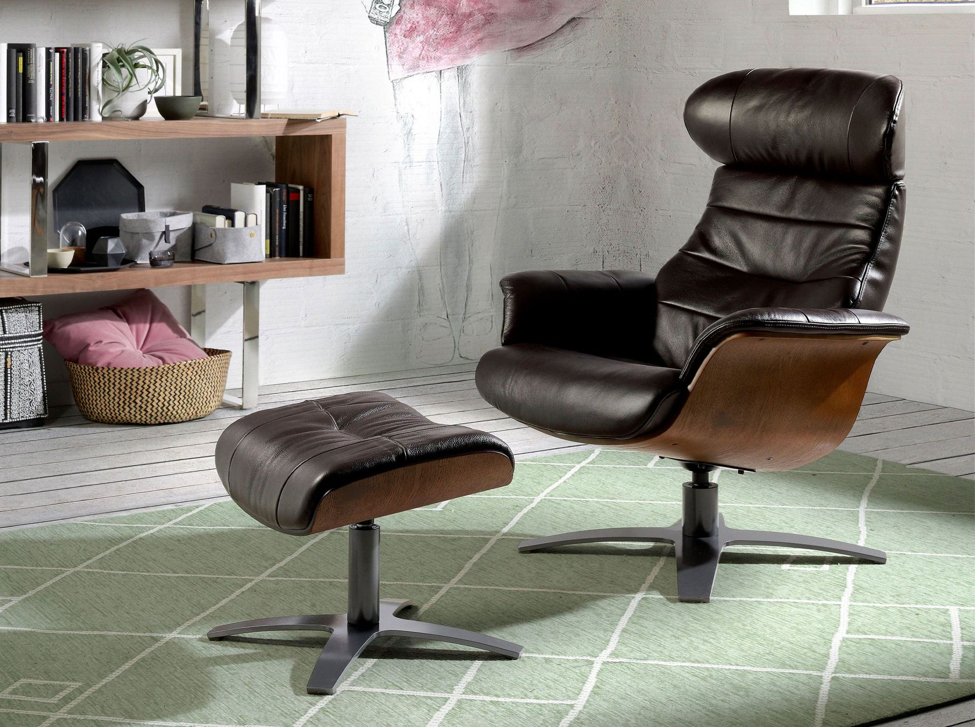 Sillón giratorio reclinable piel marrón chocolate - Imagen 5