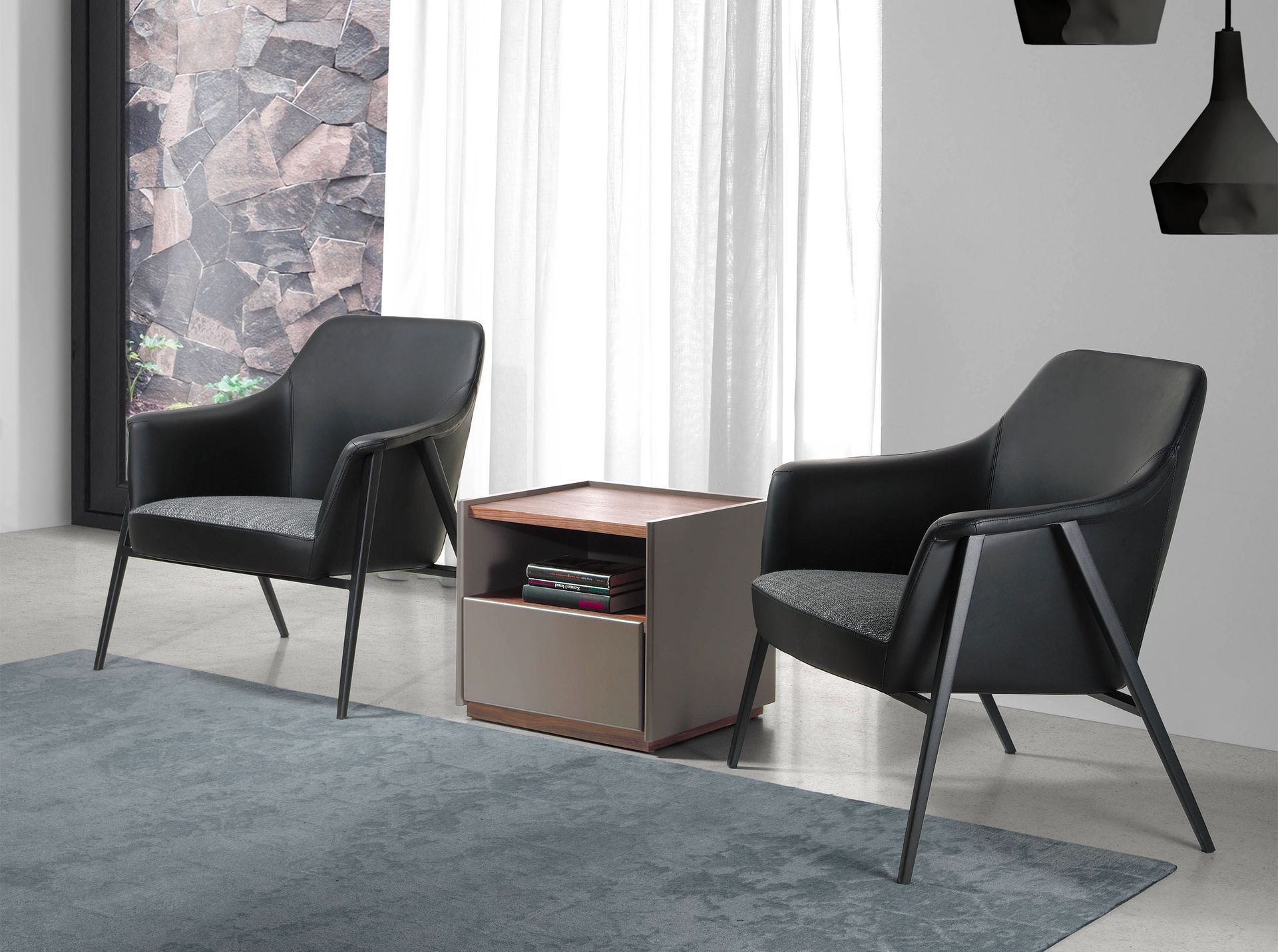 Sillón tela gris y polipiel negro - Imagen 3