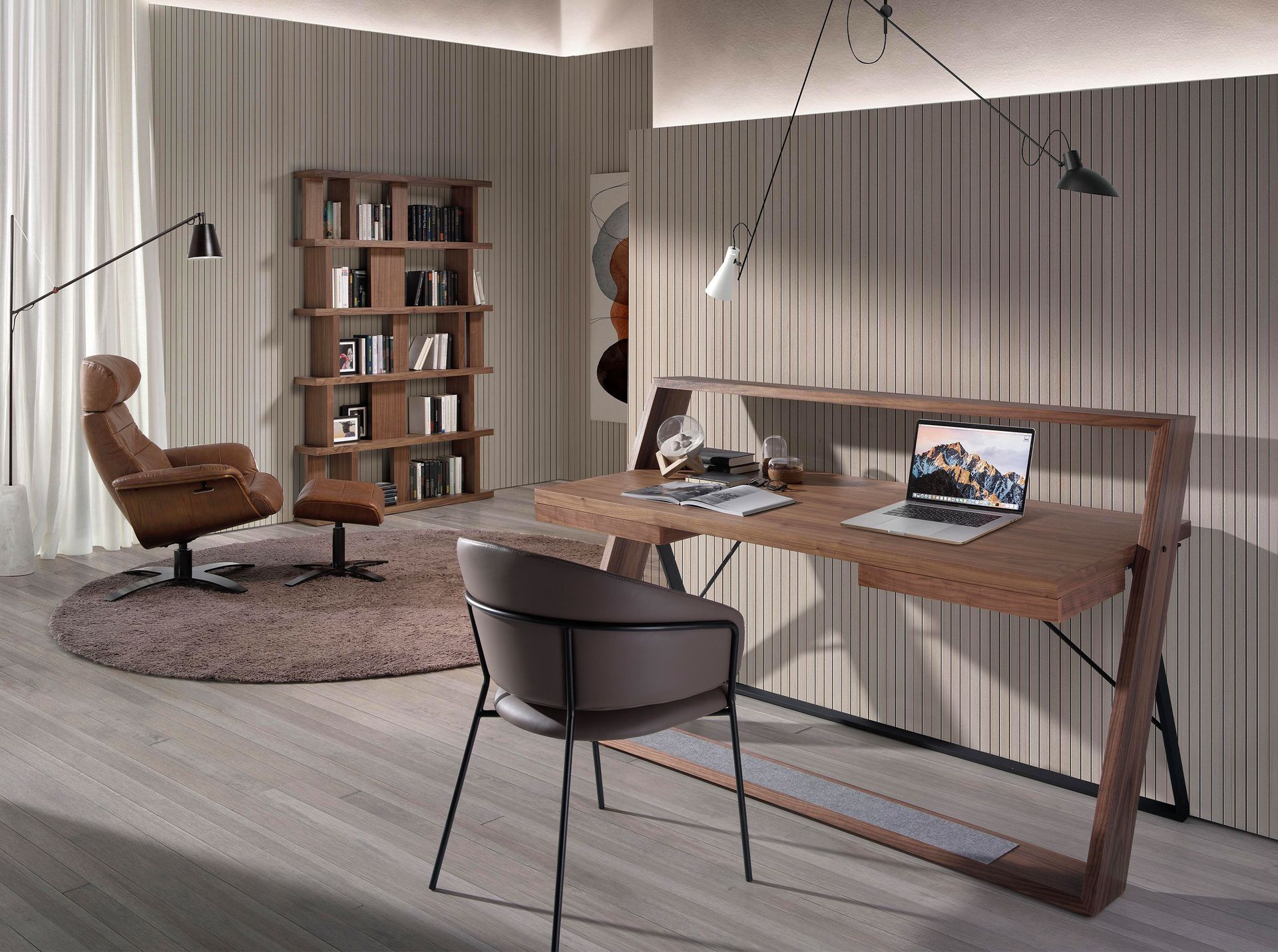 Sillón giratorio reclinable piel marrón - Imagen 4