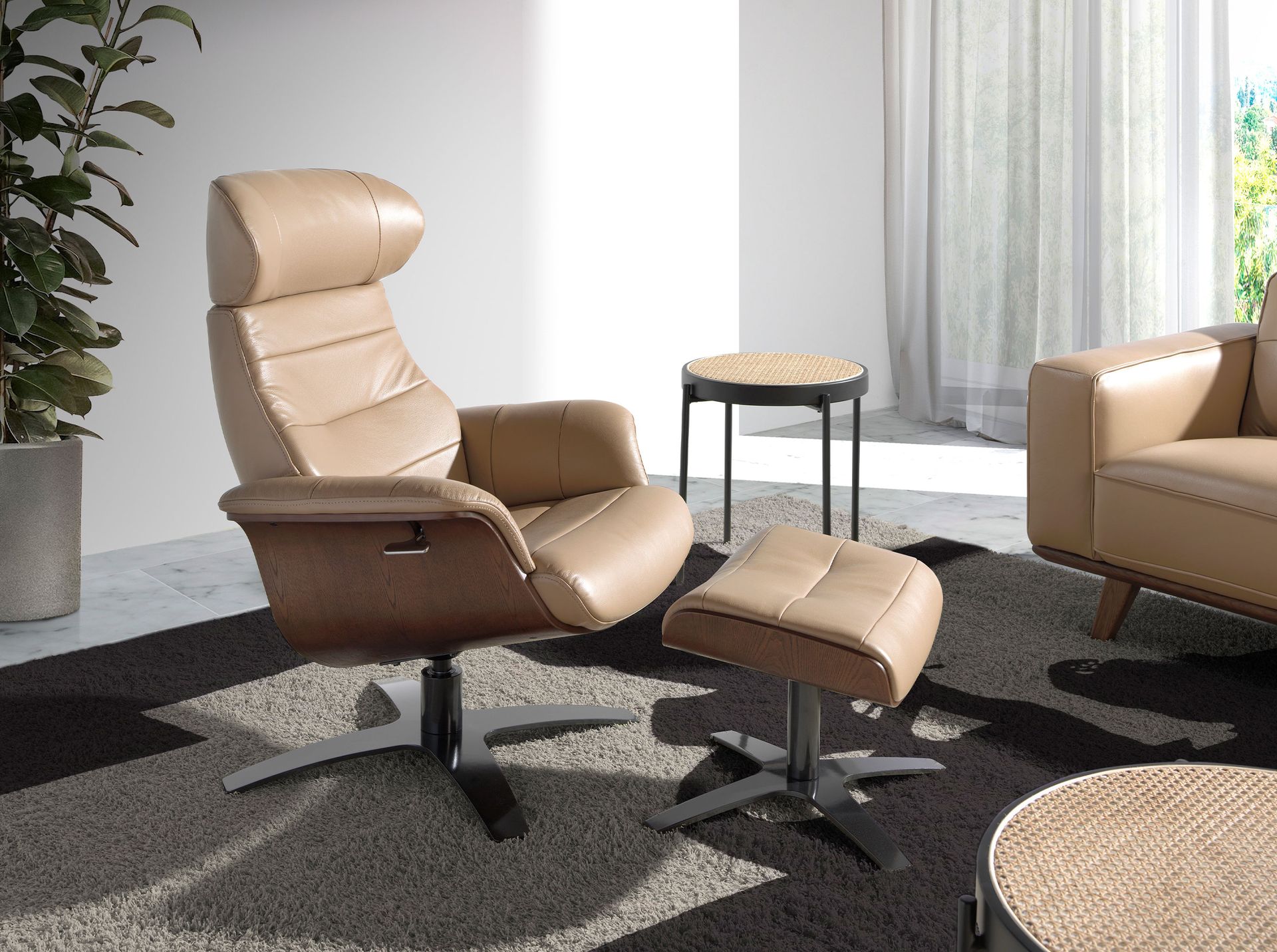 Sillón giratorio reclinable piel arena - Imagen 3