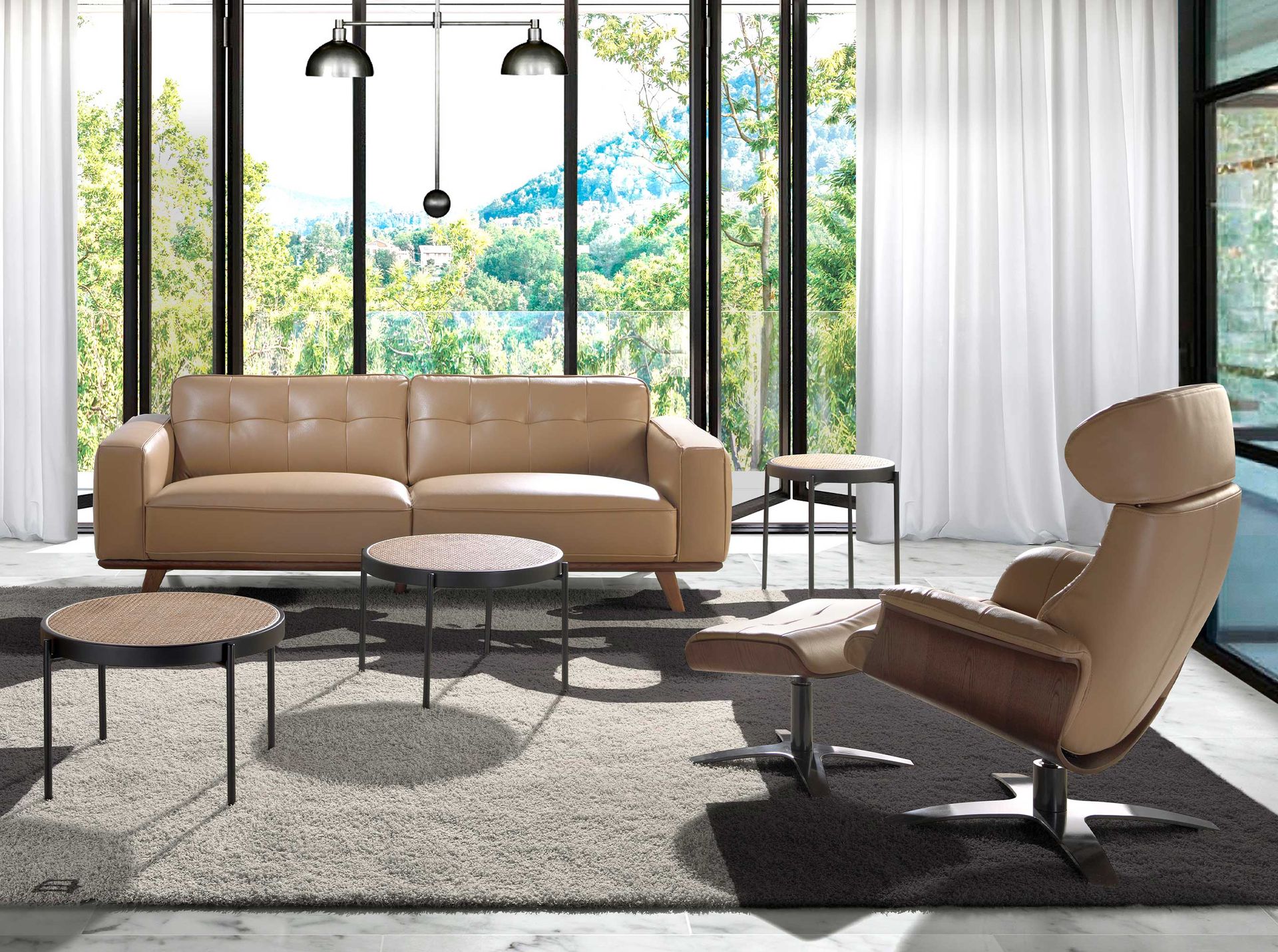 Sillón giratorio reclinable piel arena - Imagen 4