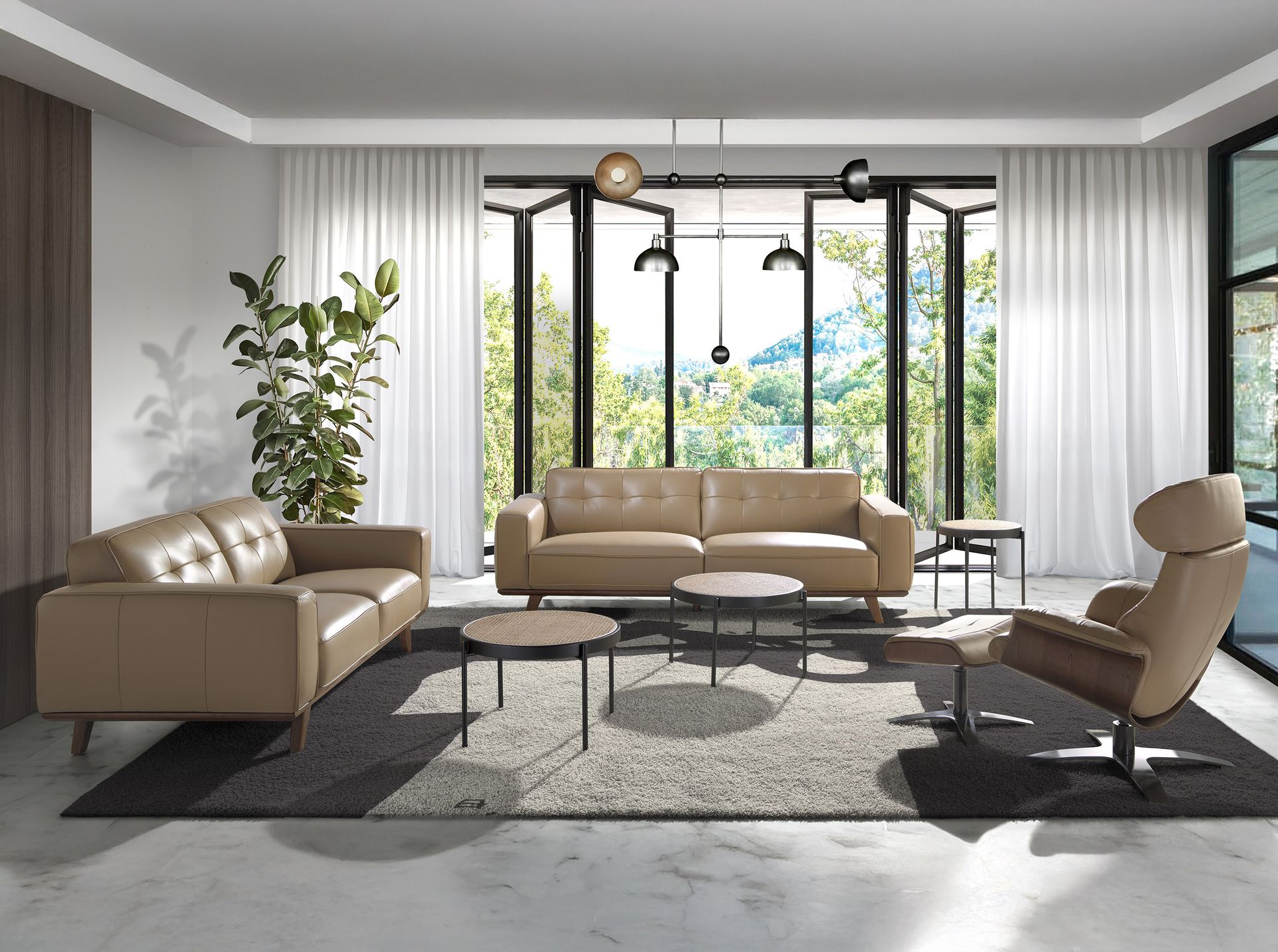 Sillón giratorio reclinable piel arena - Imagen 5