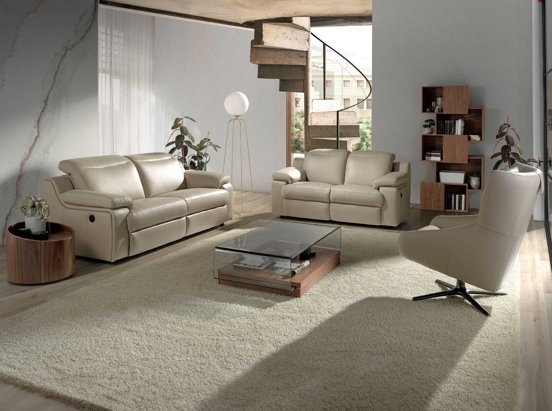 Sillón giratorio piel gris taupe - Imagen 4