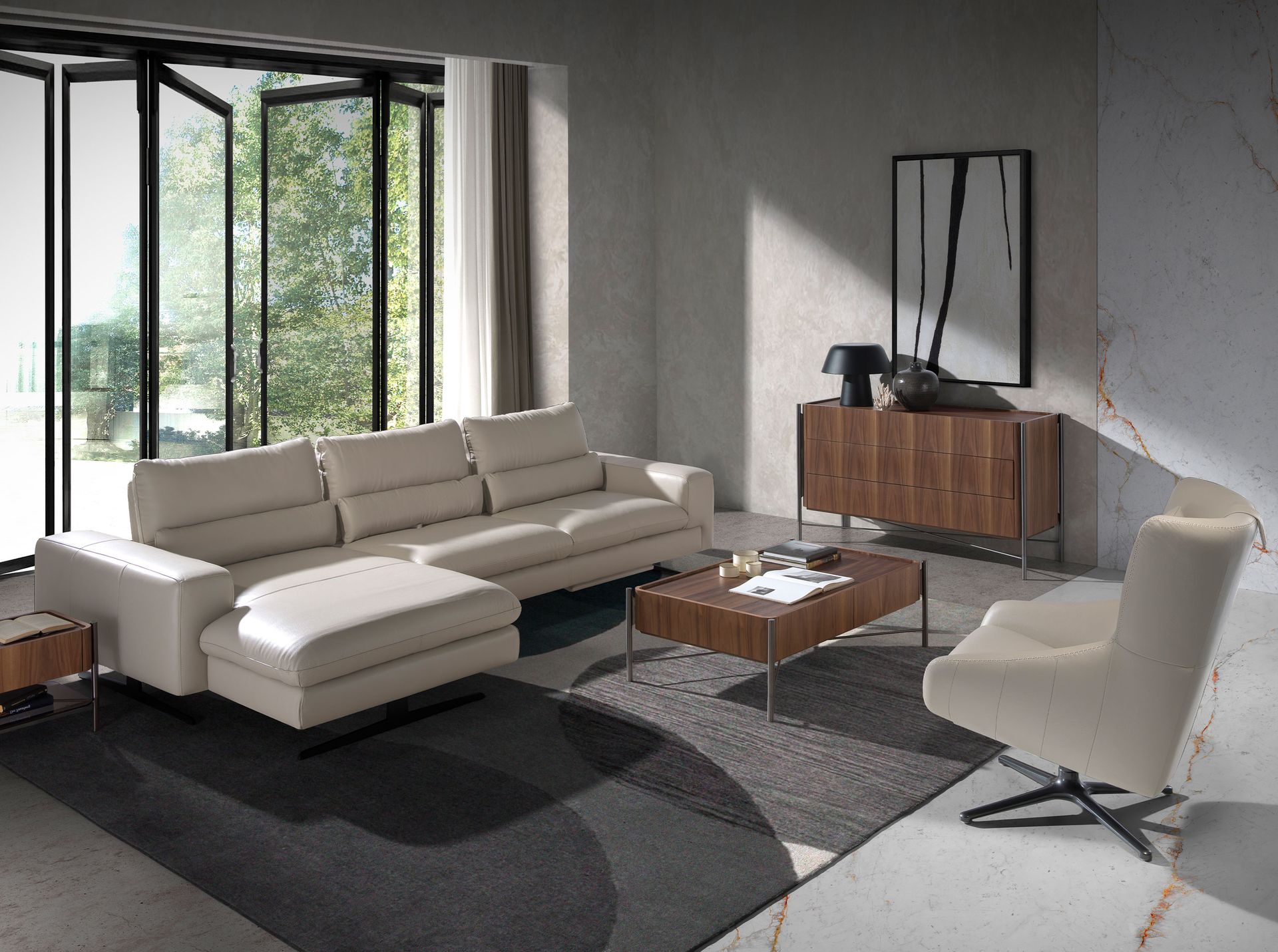 Sillón giratorio piel gris taupe - Imagen 6