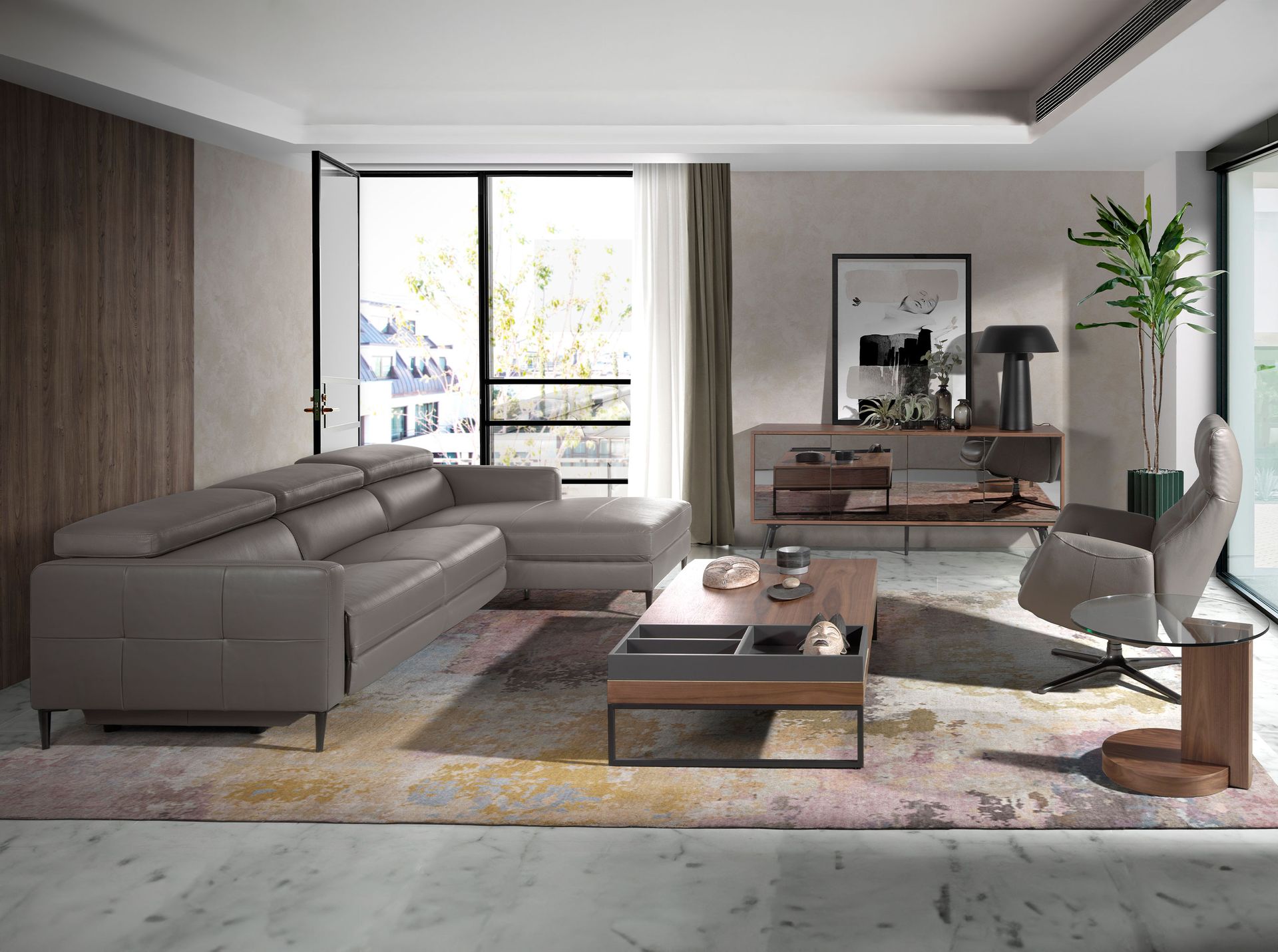 Sillón giratorio reclinable piel gris oscuro - Imagen 4