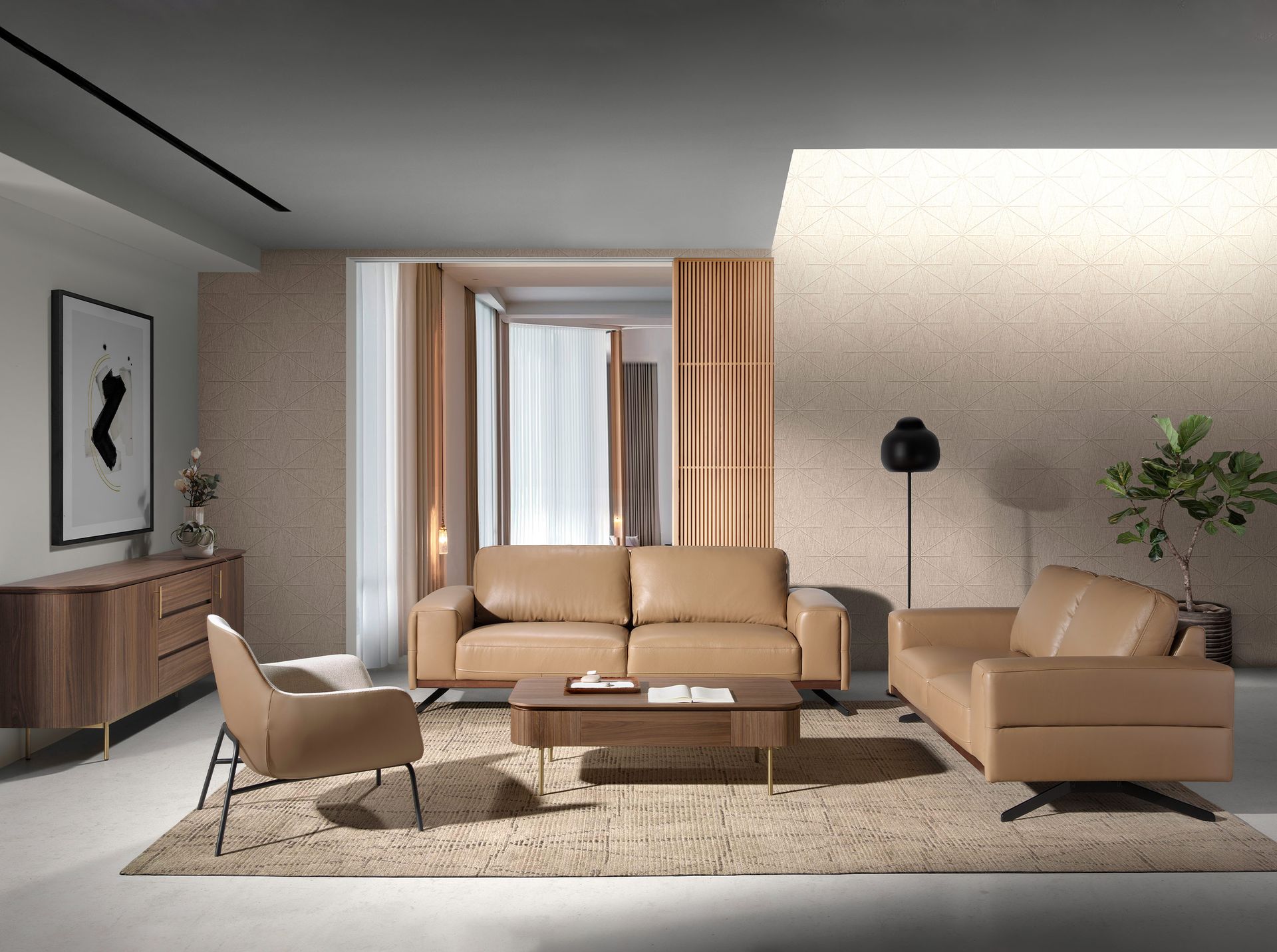 Sillón tela crema y polipiel marrón - Imagen 6