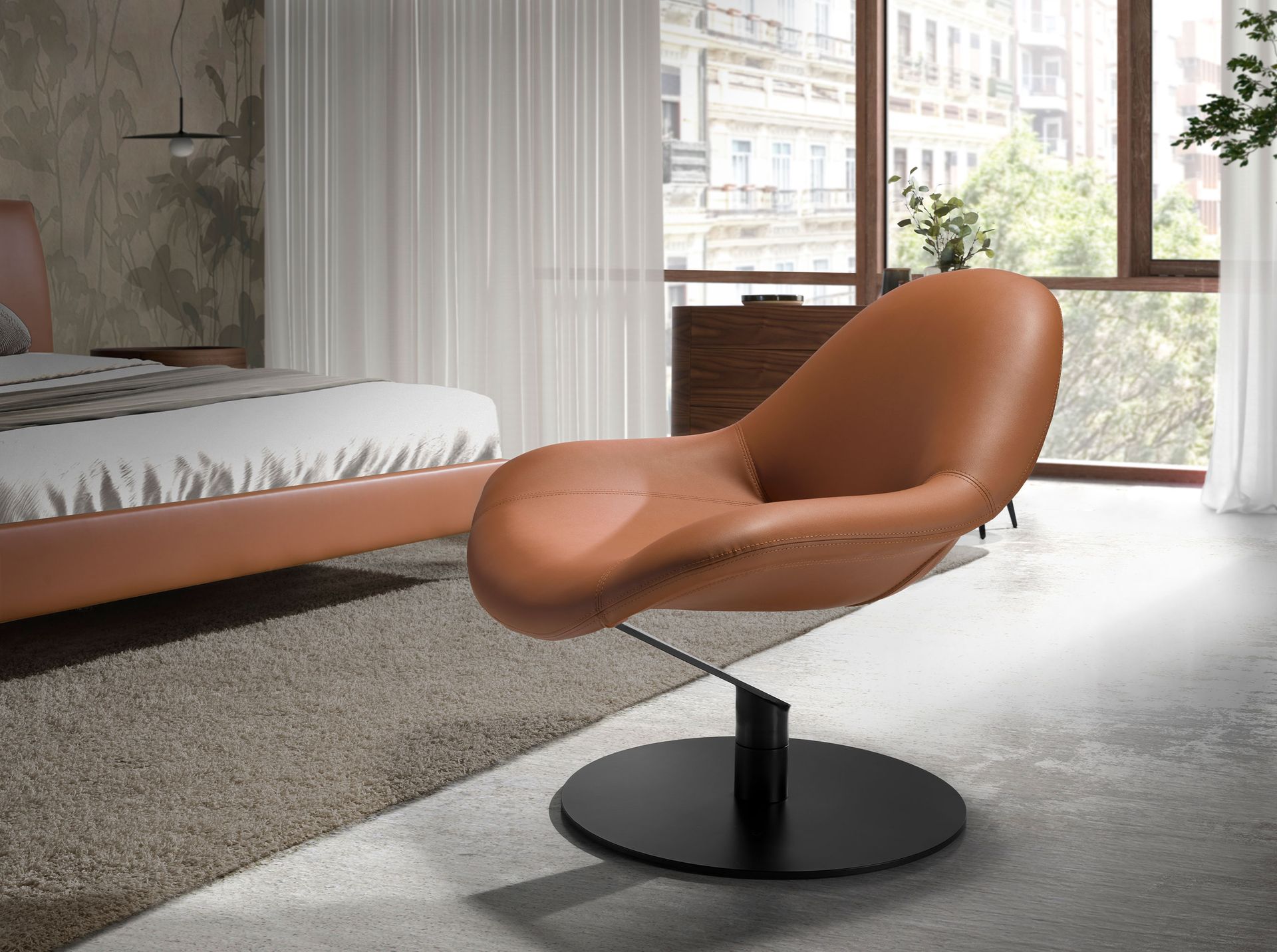 Sillón giratorio polipiel marrón - Imagen 3