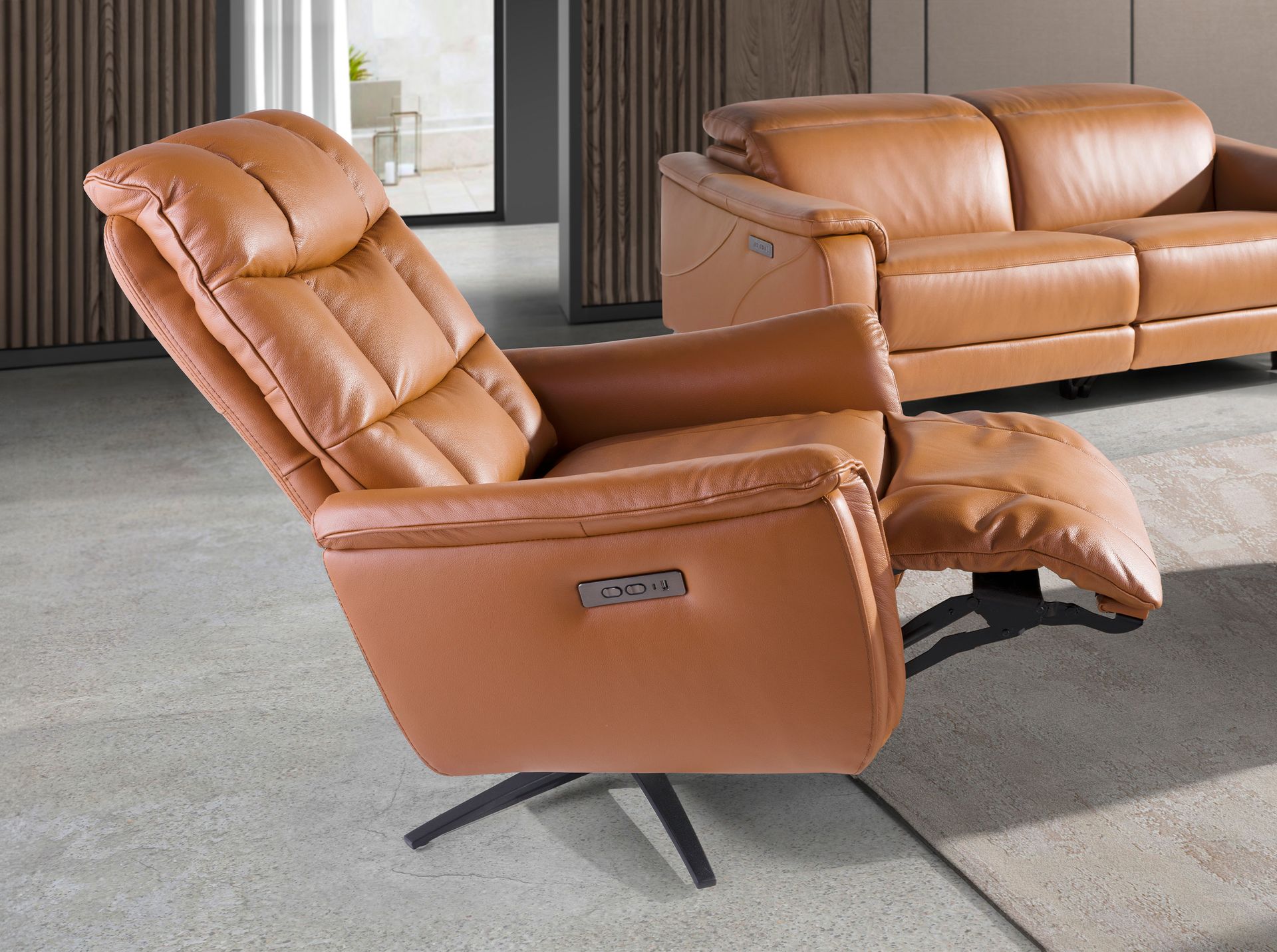 Sillón relax giratorio piel marrón - Imagen 5