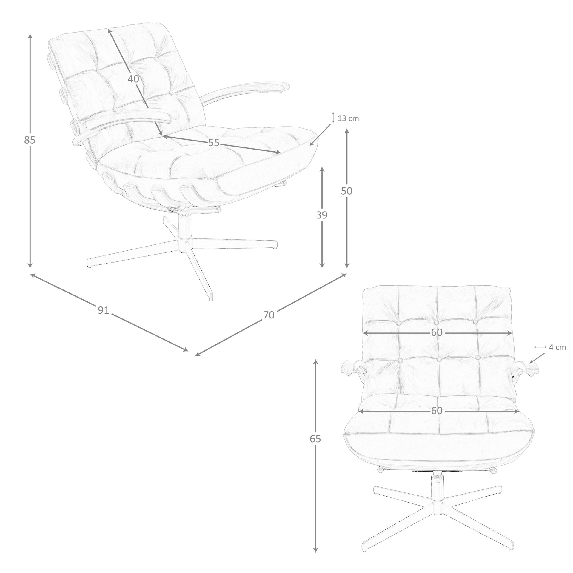 Sillón giratorio piel marrón oscuro y nogal - Imagen 9