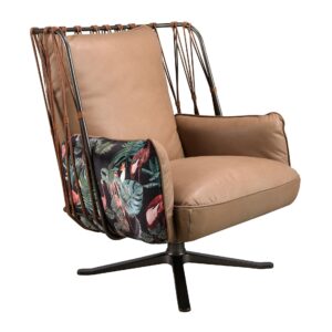 Sillón giratorio piel y tela con estampado marrón Angel Cerdá