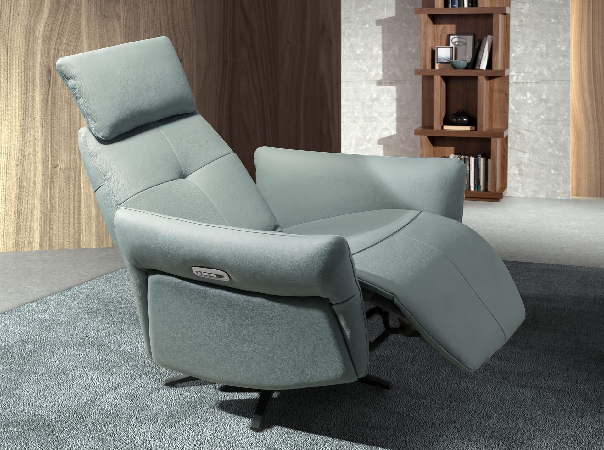 Sillón relax giratorio piel verde turquesa - Imagen 3