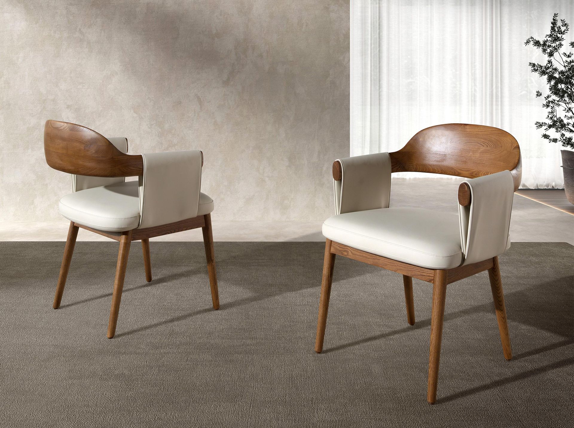 Silla nogal y polipiel crema - Imagen 3