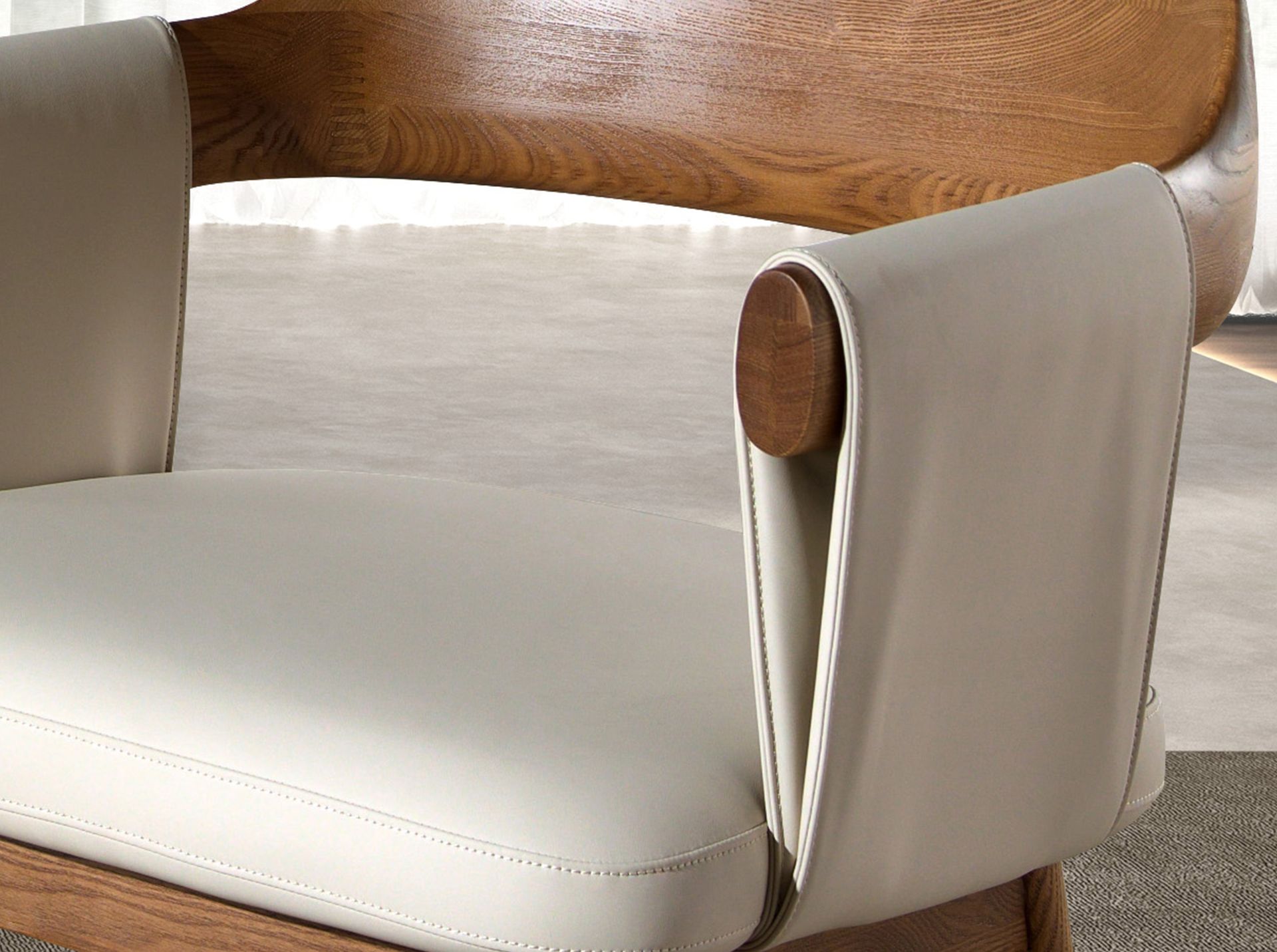 Silla nogal y polipiel crema - Imagen 7