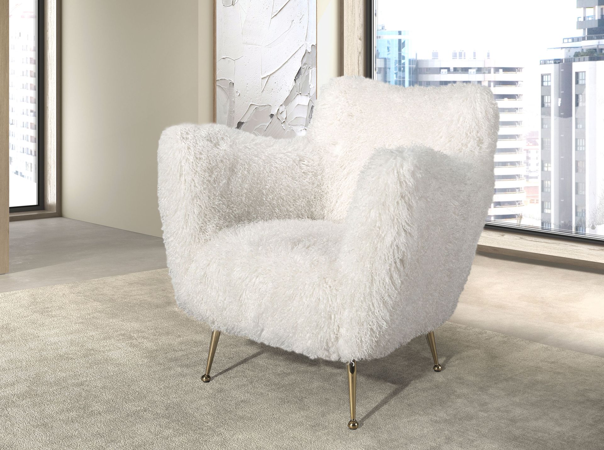 Sillón tela pelo largo blanco - Imagen 3