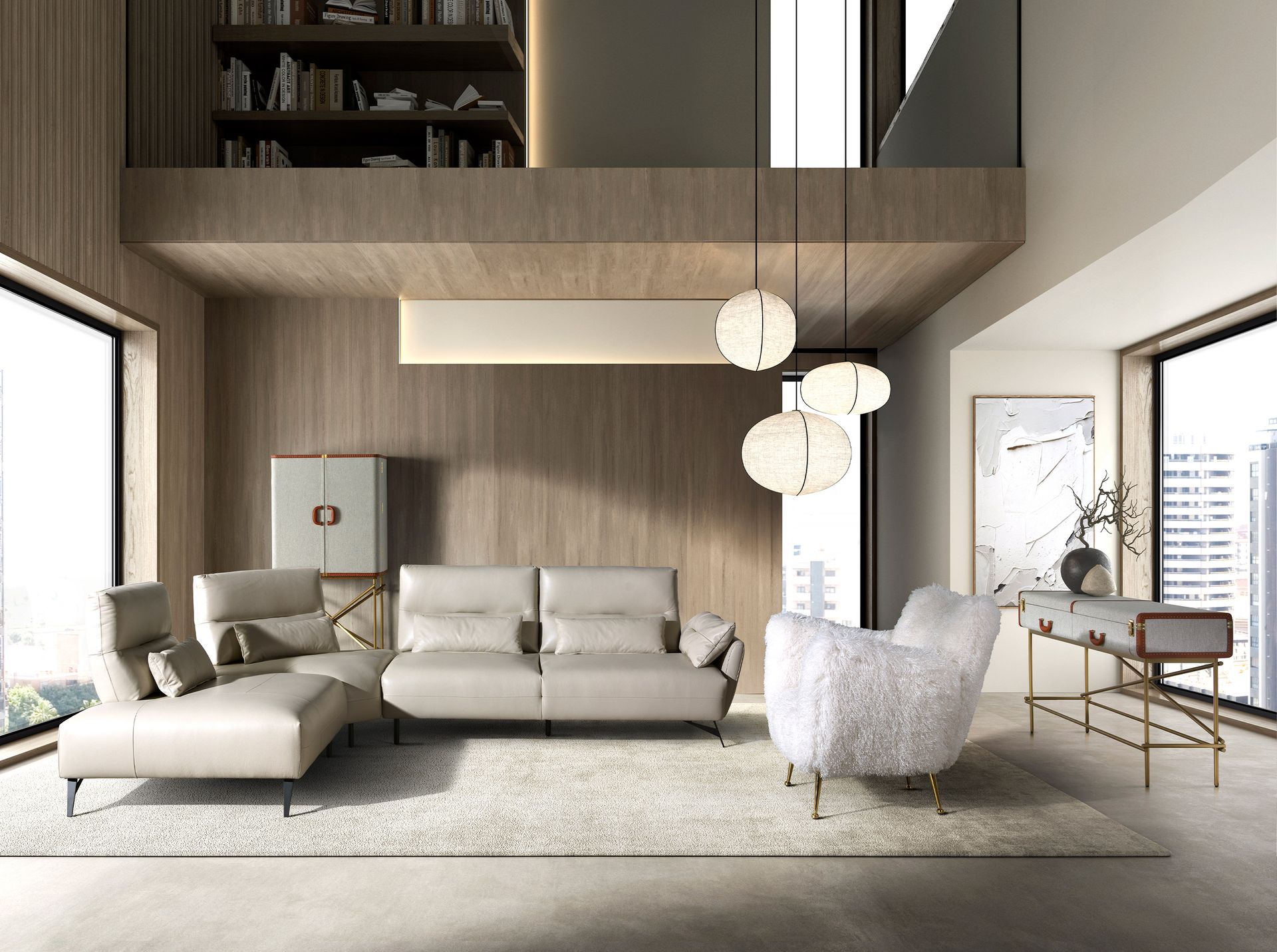 Sillón tela pelo largo blanco - Imagen 4