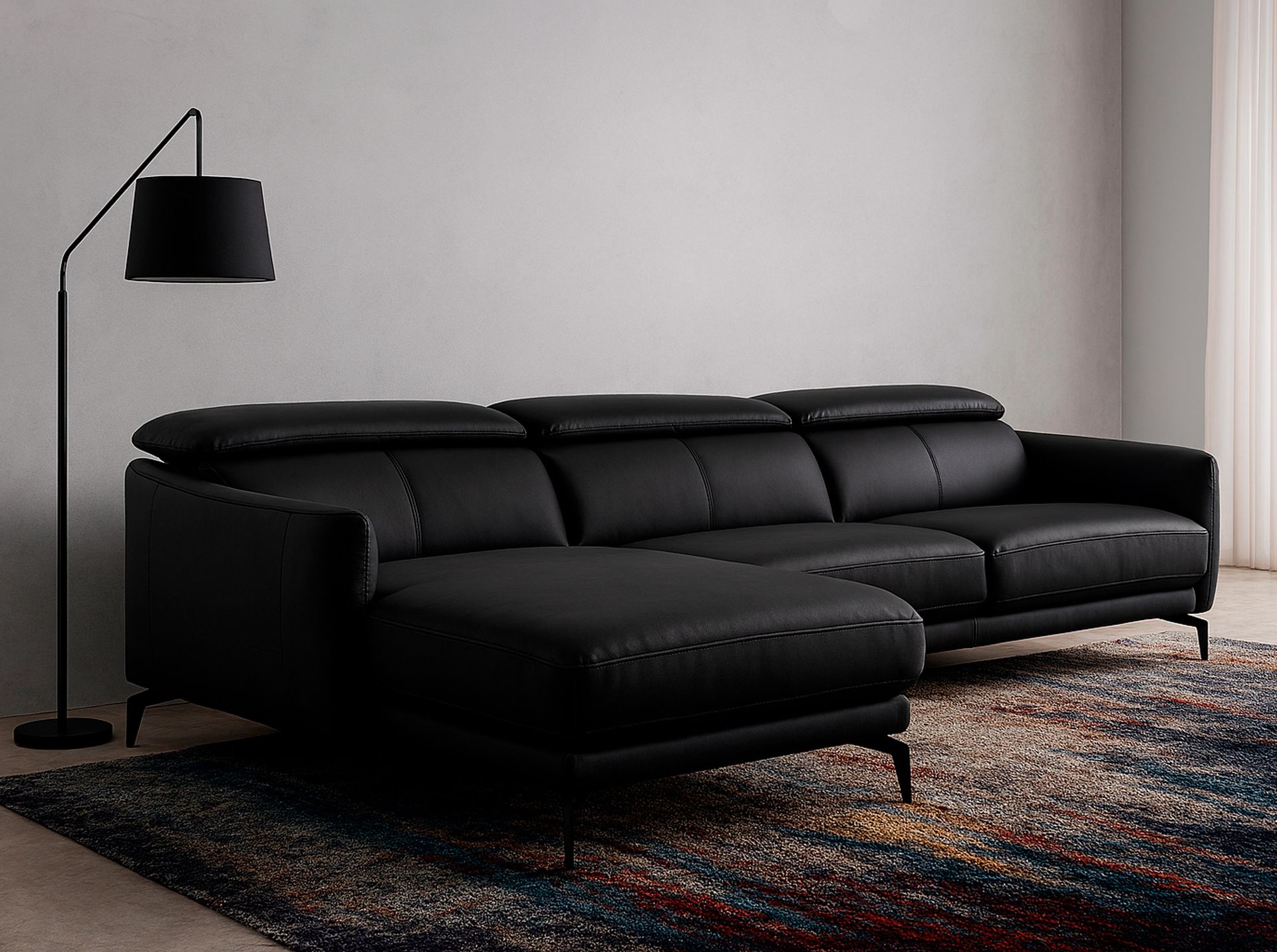 Sofá chaise longue izquierda piel negro - Imagen 3