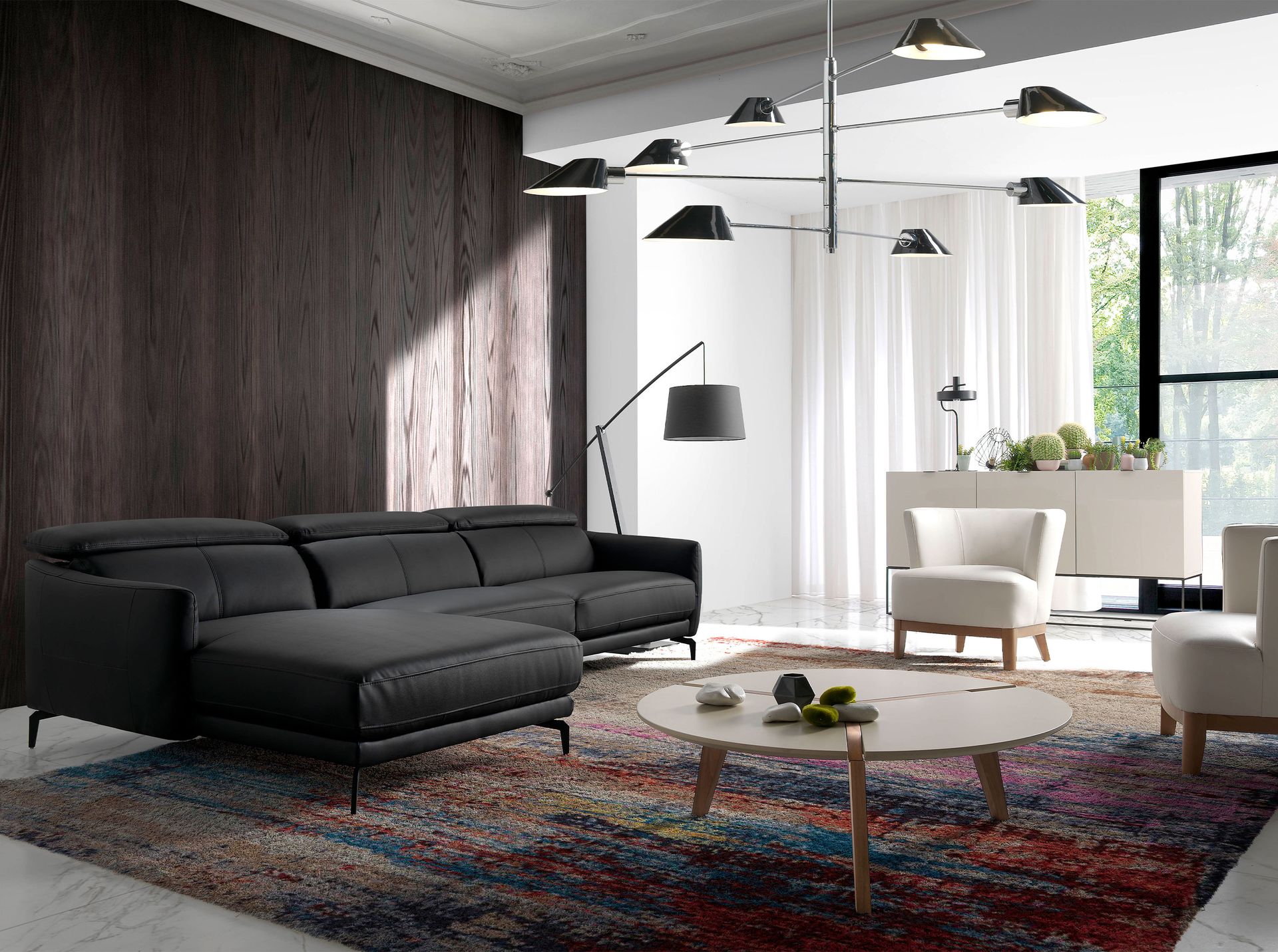 Sofá chaise longue izquierda piel negro - Imagen 4