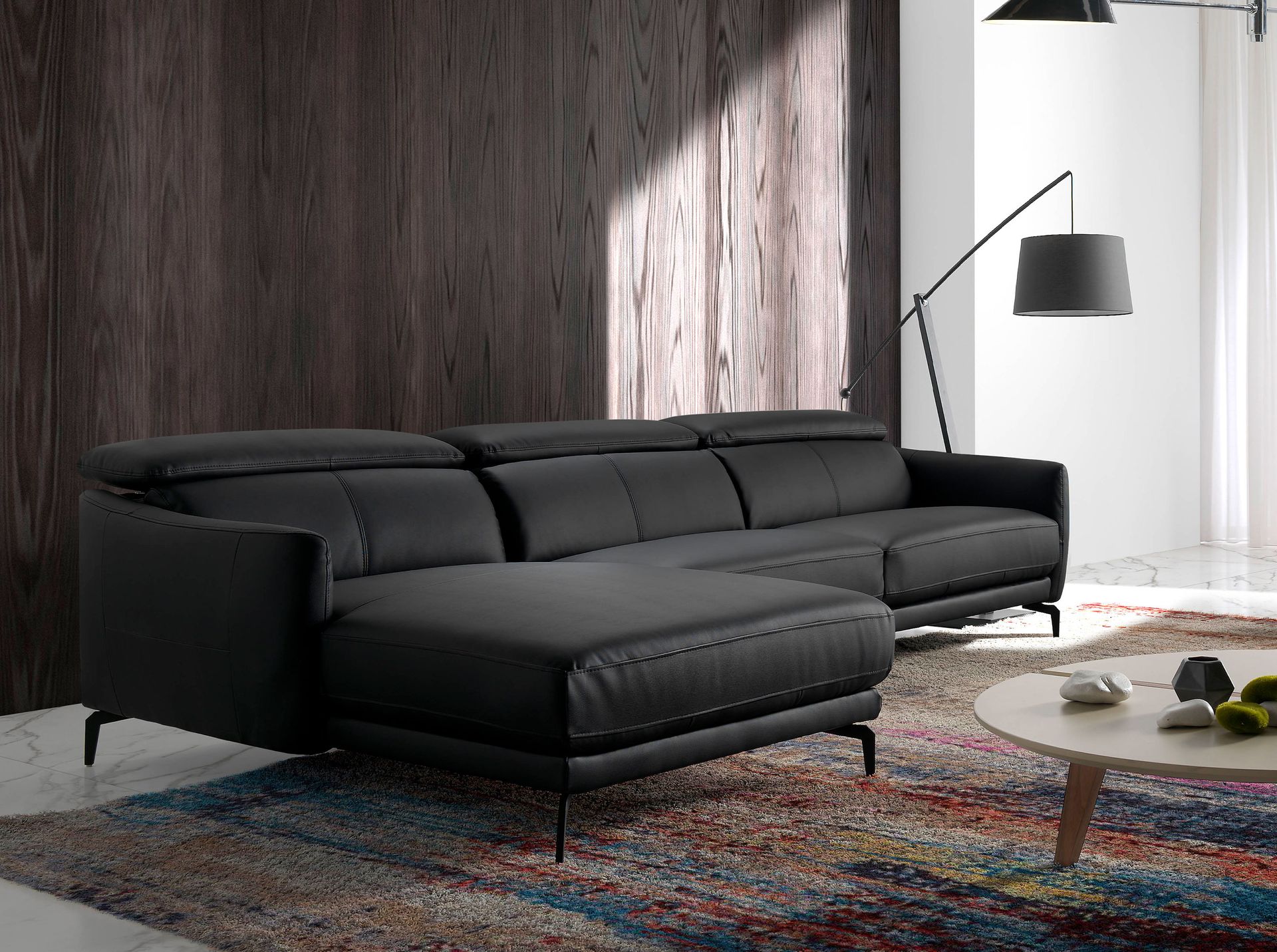 Sofá chaise longue izquierda piel negro - Imagen 5