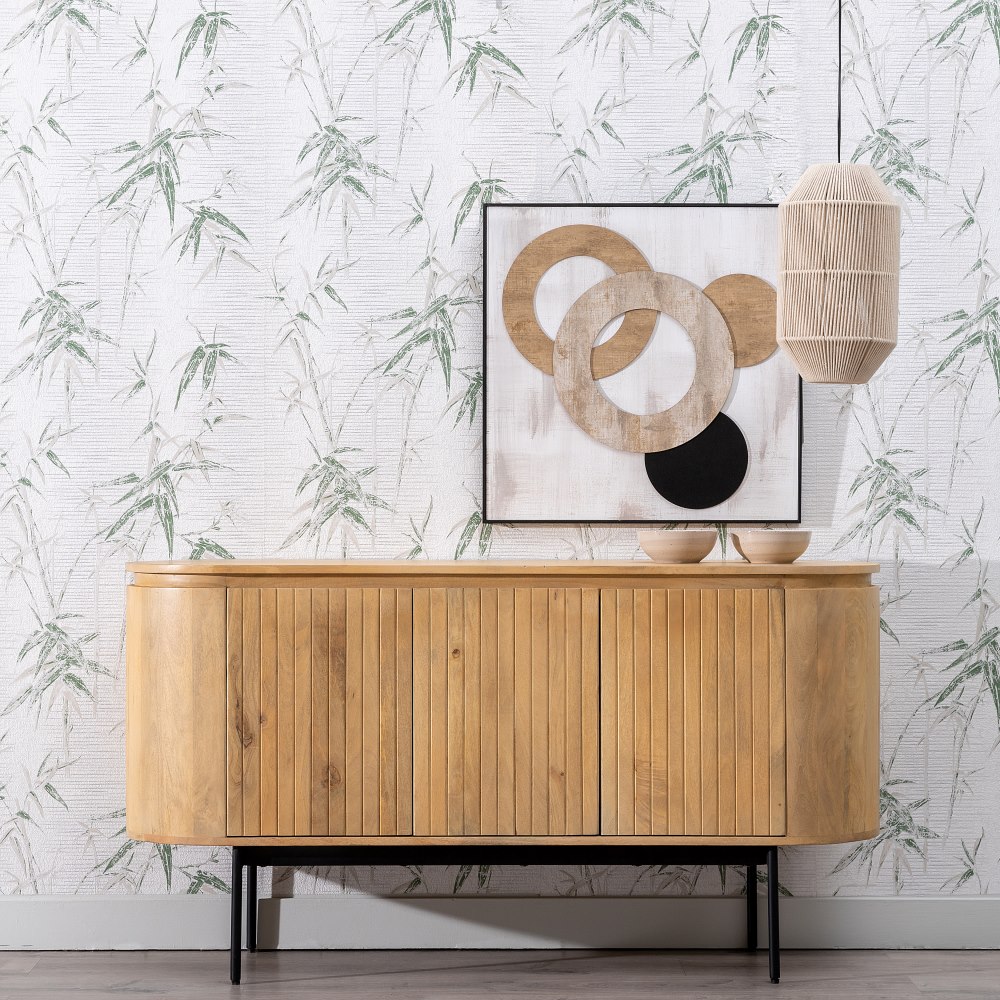 APARADOR NATURAL-NEGRO MADERA-HIERRO 140 X 40 X 75 CM