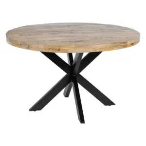 MESA COMEDOR NATURAL-NEGRO MADERA-HIERRO 130 X 130 X 77 CM