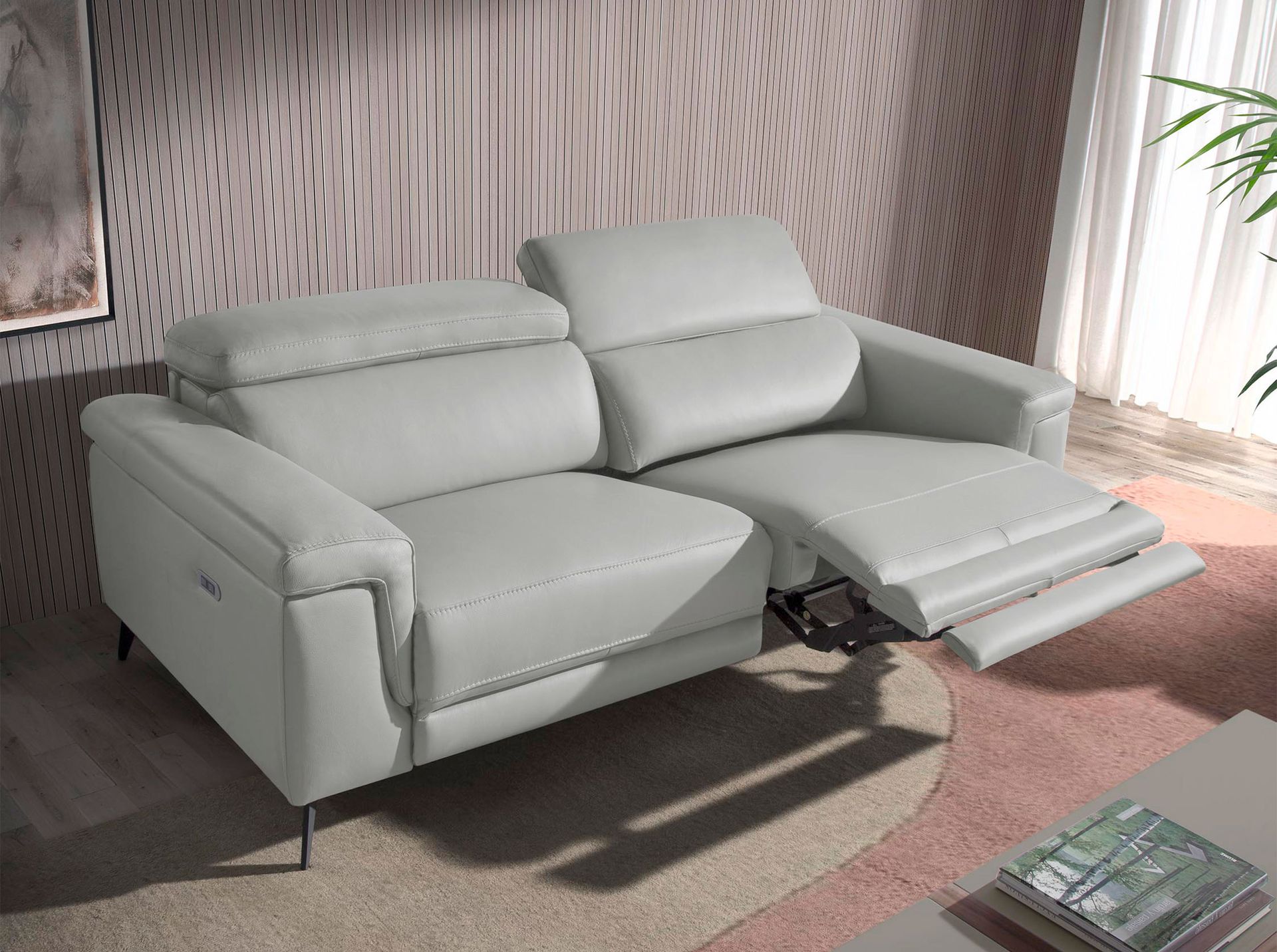 Sofá relax 2 plazas piel gris - Imagen 5