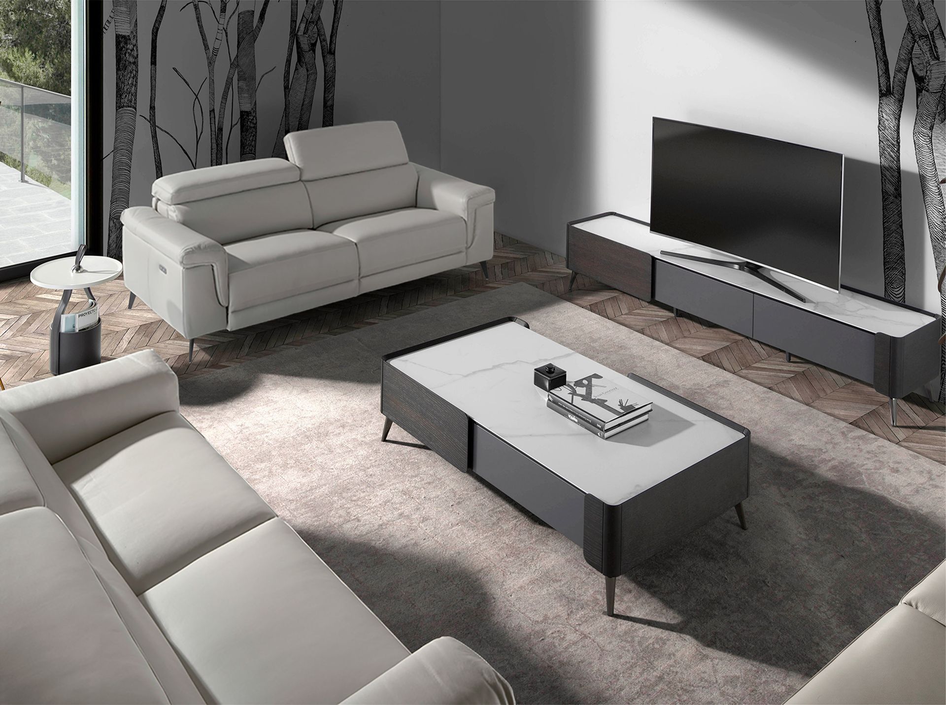 Sofá relax 2 plazas piel gris - Imagen 6