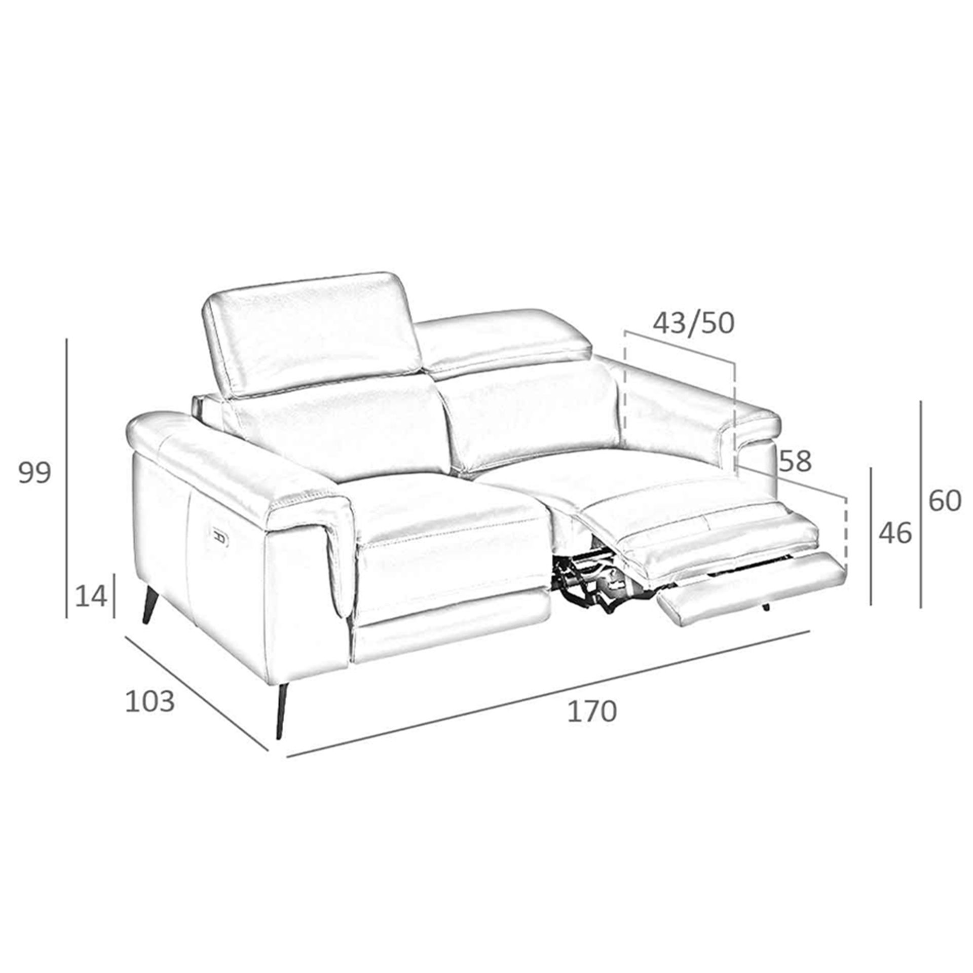 Sofá relax 2 plazas piel gris - Imagen 9