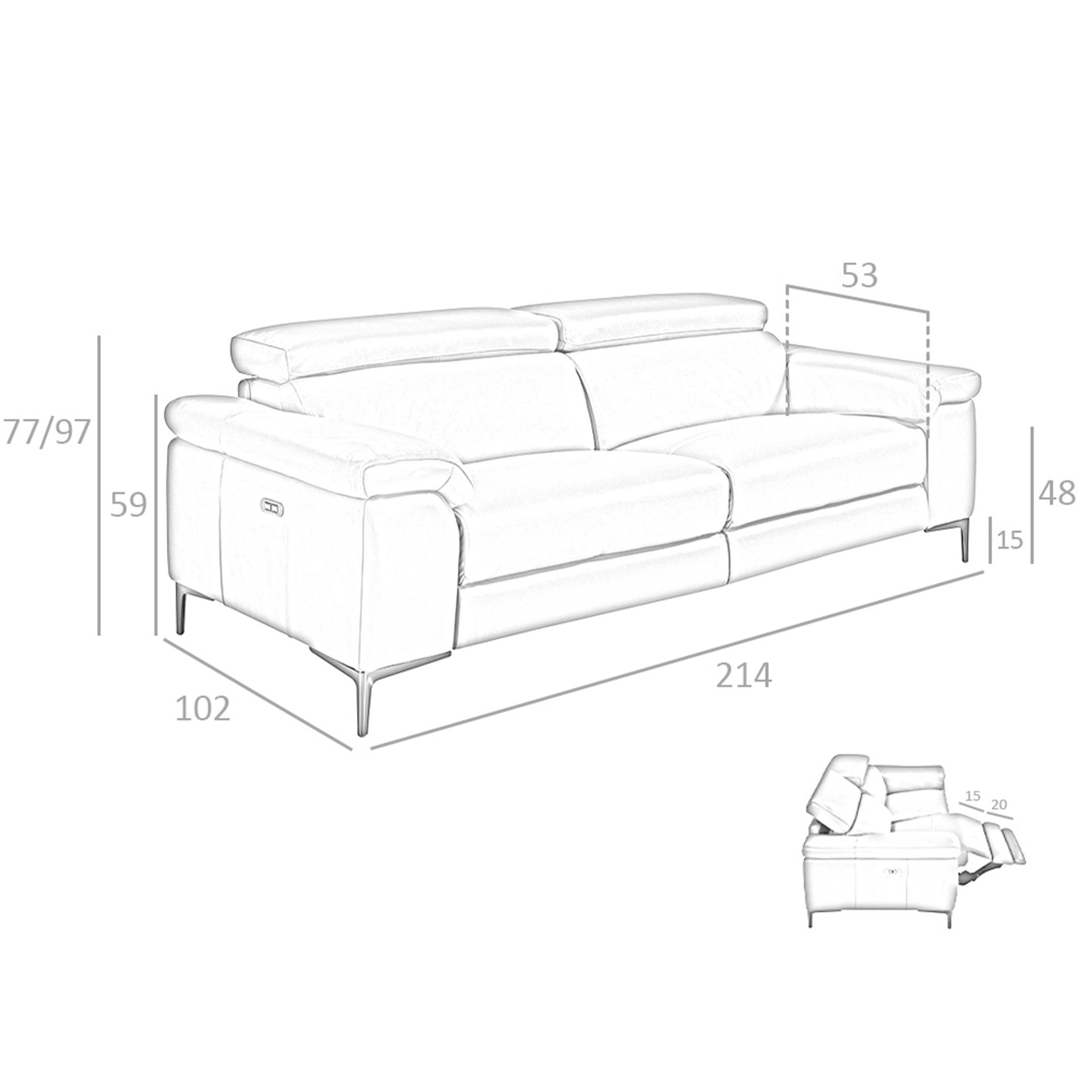 Sofá relax 3 plazas piel gris oscuro - Imagen 9