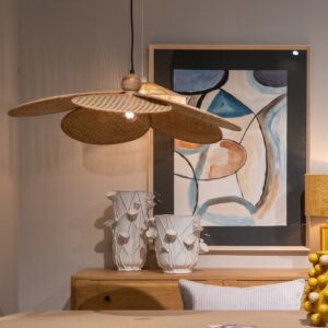 LÁMPARA TECHO FIBRA NATURAL ILUMINACIÓN 82 X 82 X 28 CM