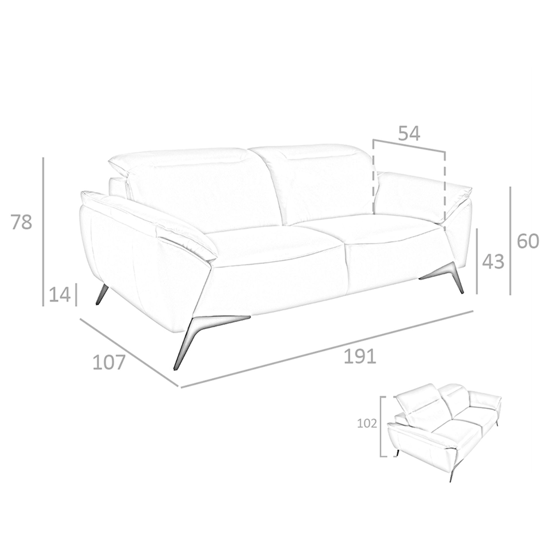 Sofá 2 plazas piel gris taupe - Imagen 9