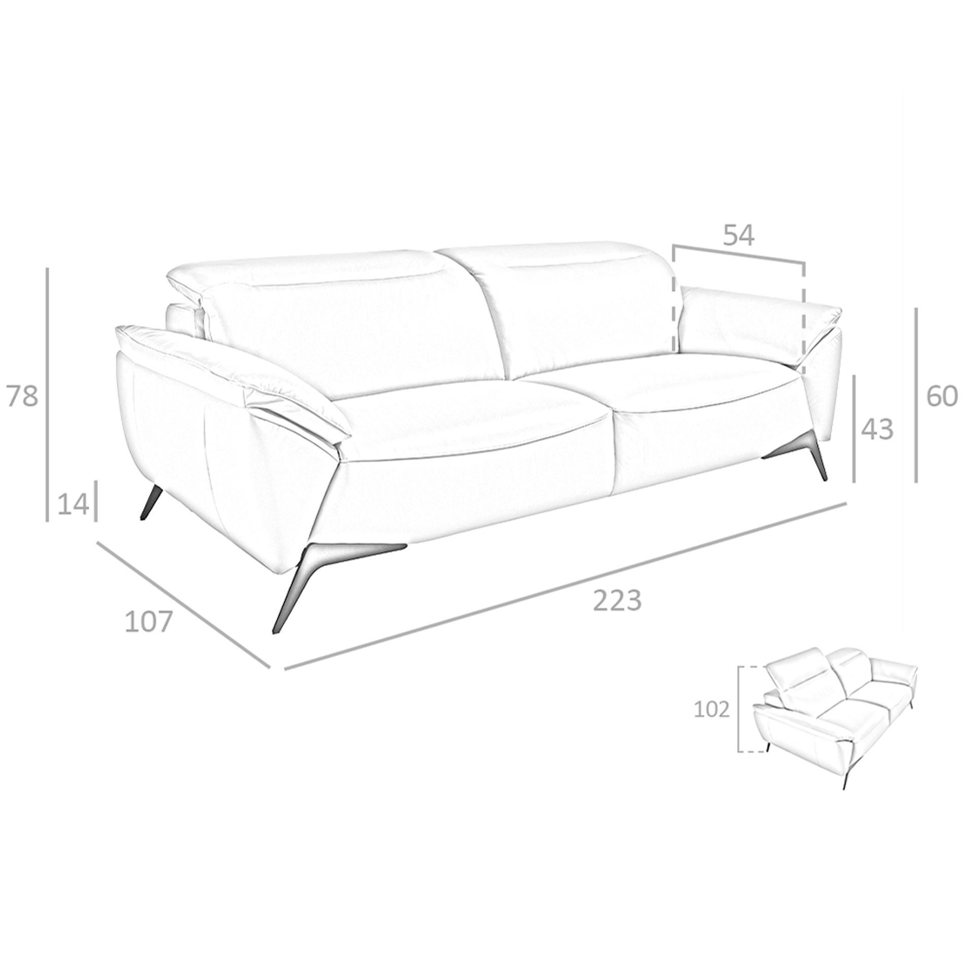 Sofá 3 plazas piel gris taupe - Imagen 9