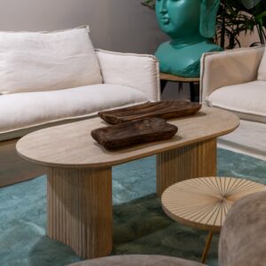 MESA CENTRO BEIGE PIEDRA MDF DECORACIÓN 120 X 60 X 46 CM