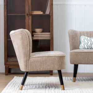 SILLÓN BEIGE TEJIDO-MADERA SALÓN 58 X 70 X 74 CM