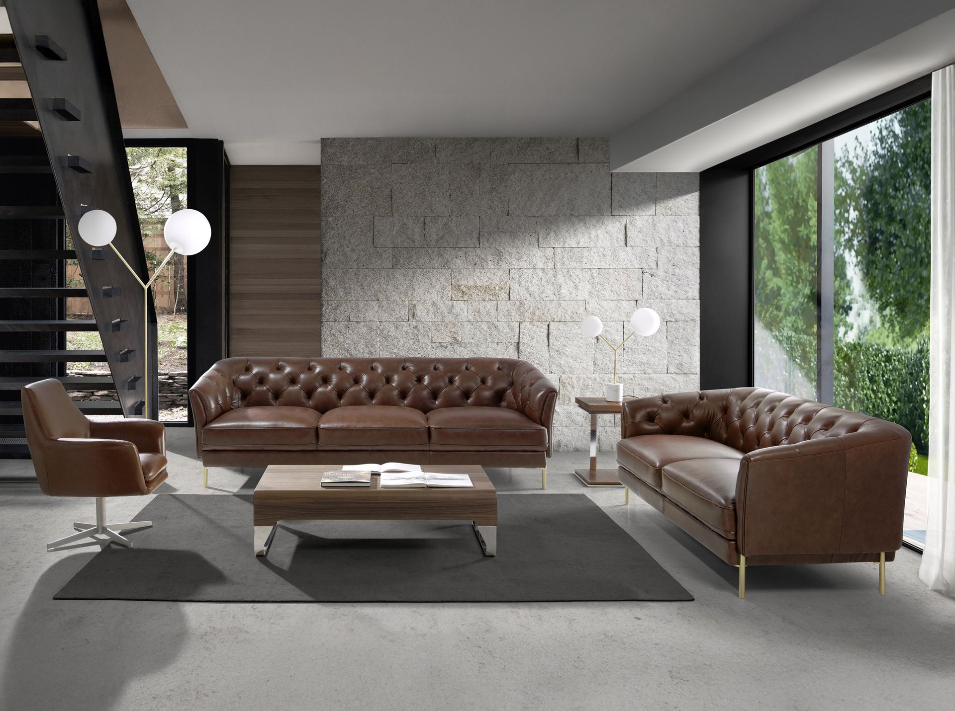 Sofá Chester 3 plazas piel marrón coñac - Imagen 4