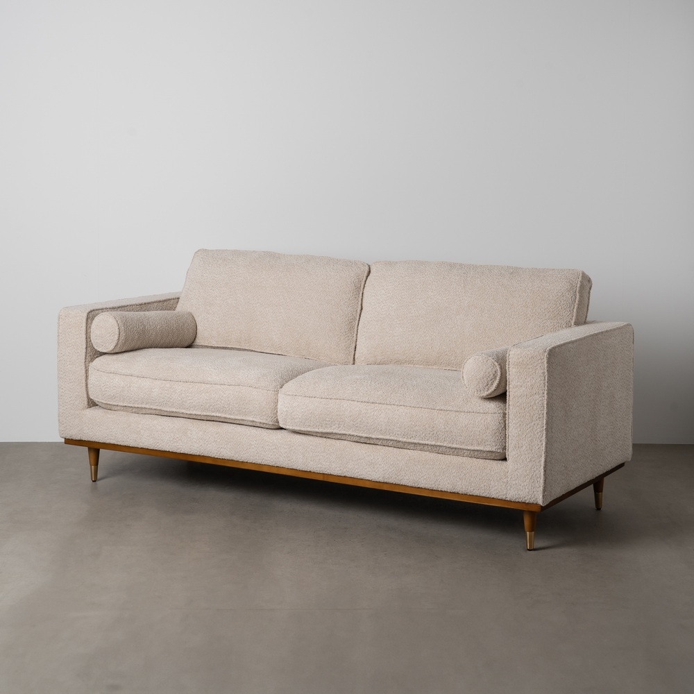 SOFÁ 3 PLAZAS BEIGE TEJIDO-MADERA 215 X 91 X 84 CM