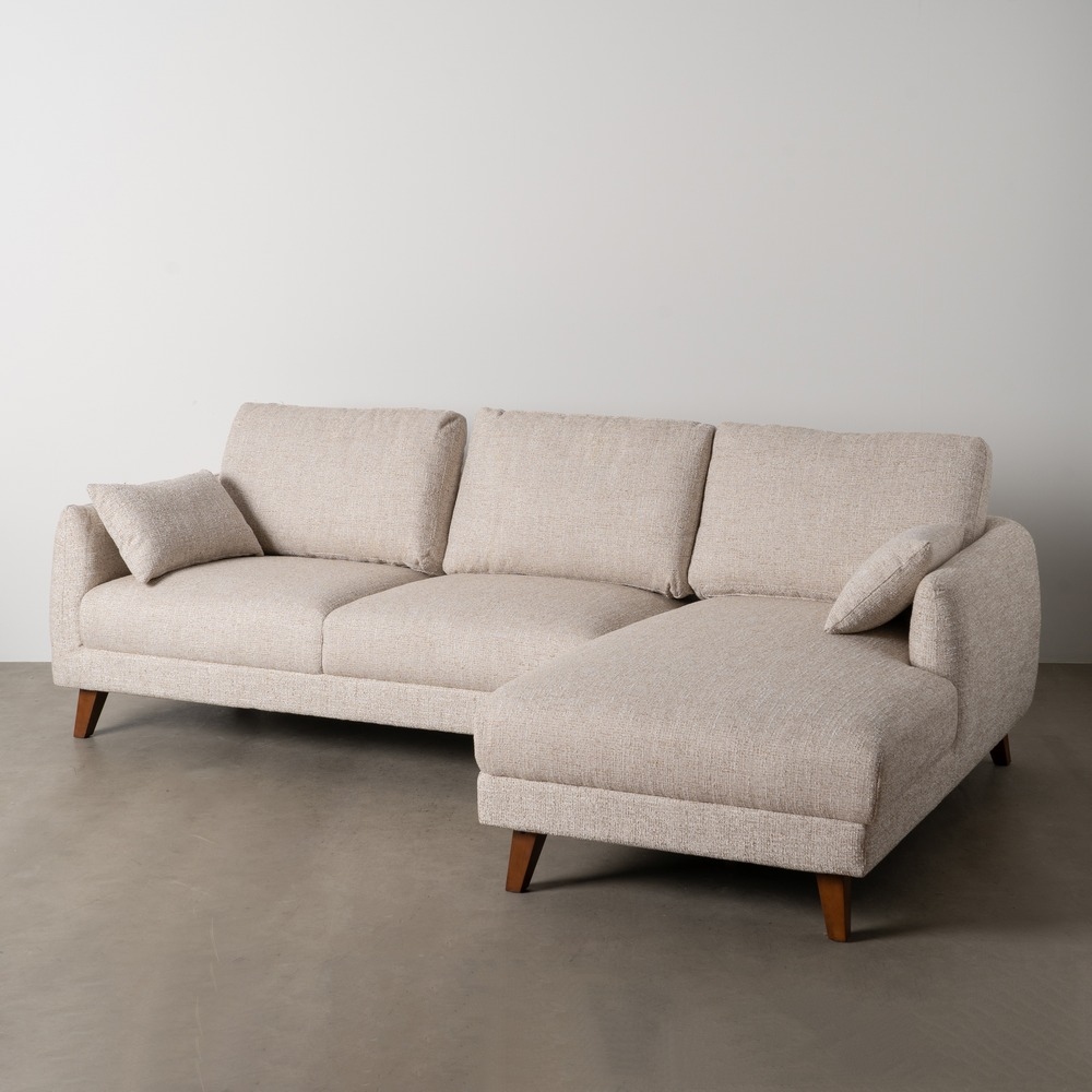 SOFÁ CHAISE LONGUE BEIGE TEJIDO-MADERA 240 X 155 X 86 CM
