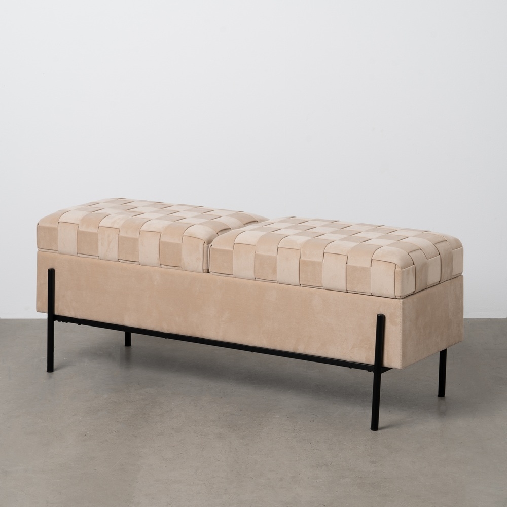 BANCO BAÚL BEIGE TEJIDO-METAL 121 X 41 X 47 CM