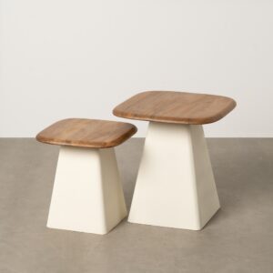 S/2 MESA AUXILIAR MADERA-METAL SALÓN 50 X 50 X 52 CM