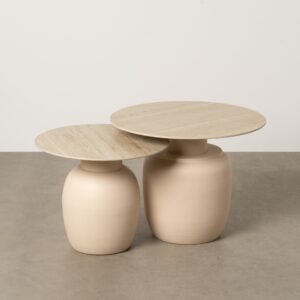 S/2 MESA AUXILIAR METAL-CERÁMICA SALÓN 60 X 60 X 47 CM