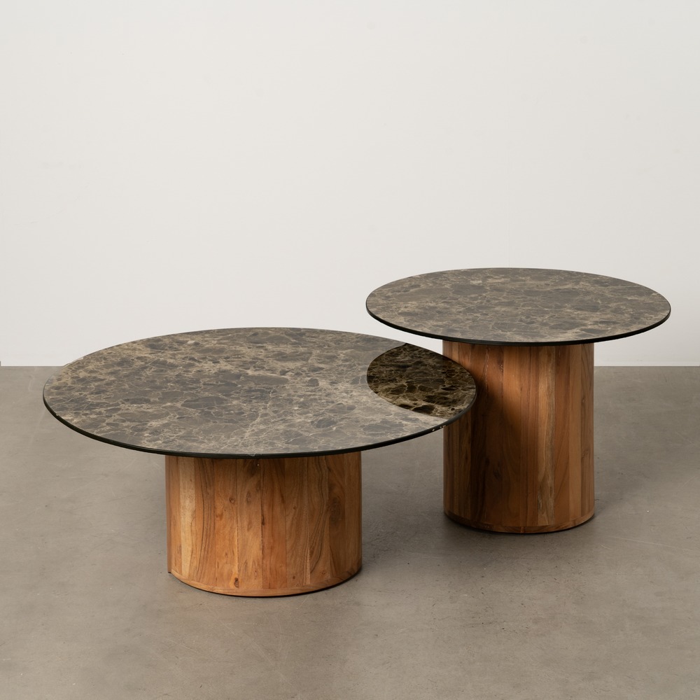 S/2 MESA CENTRO MADERA / CERÁMICA SALÓN 80 X 80 X 34 CM